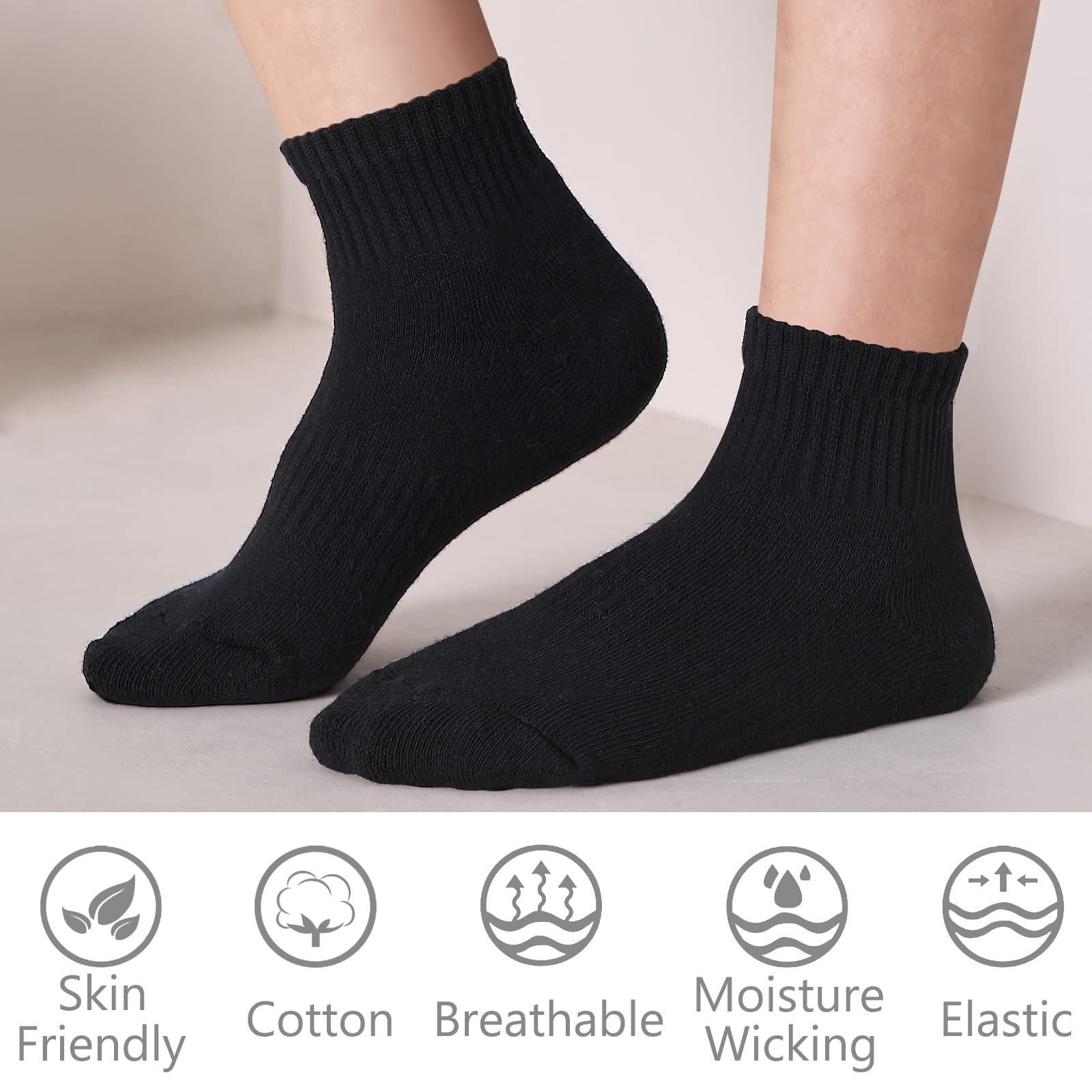 LO SHOKIM Women's Athletic Running Socks - 6 Pairs Cushioned Ankle Socks with Thick Cotton for Sports, Workout & Daily Wear - Perfect for Jogging, Gym, Yoga and Outdoor Activities