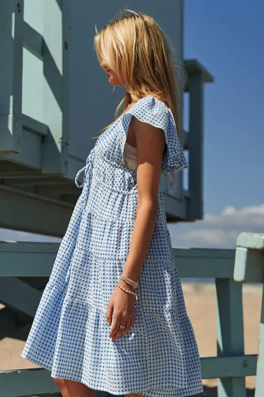 Elegant Jacquard V-Neck Flutter Sleeve Dress for Women - Perfect for Summer Outfits, Parties & Casual Wear