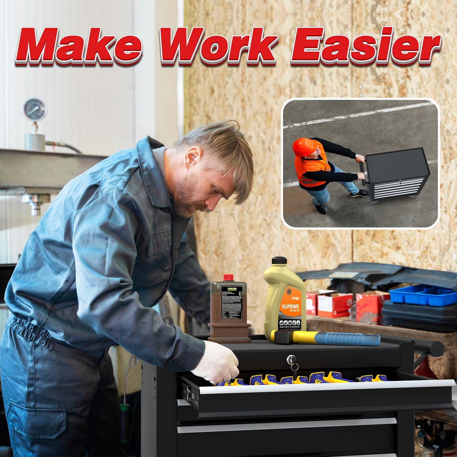 7-Drawer Rolling Tool Chest with Wheels - Heavy Duty Metal Tool Box with Key Lock, Large Capacity Drawers & Smooth Gliding Casters - Perfect Garage Storage Organizer for Workshops, Warehouses & DIY Projects (Black)