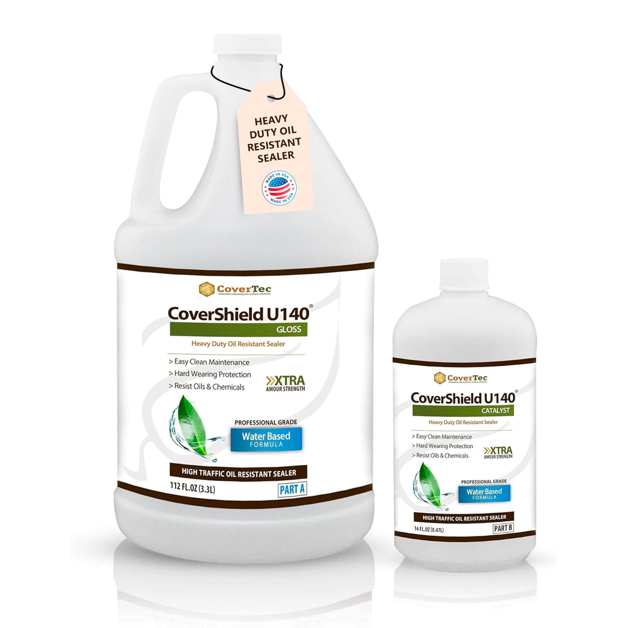 CoverShield U140 Gloss Hard Surface Flooring Sealer - Professional Grade 2-Part Kit (1 Gallon) - Stain & Wear Resistant Protective Coating for Wood, Concrete & Tile Floors - Ideal for High-Traffic Areas, Garages & Commercial Spaces
