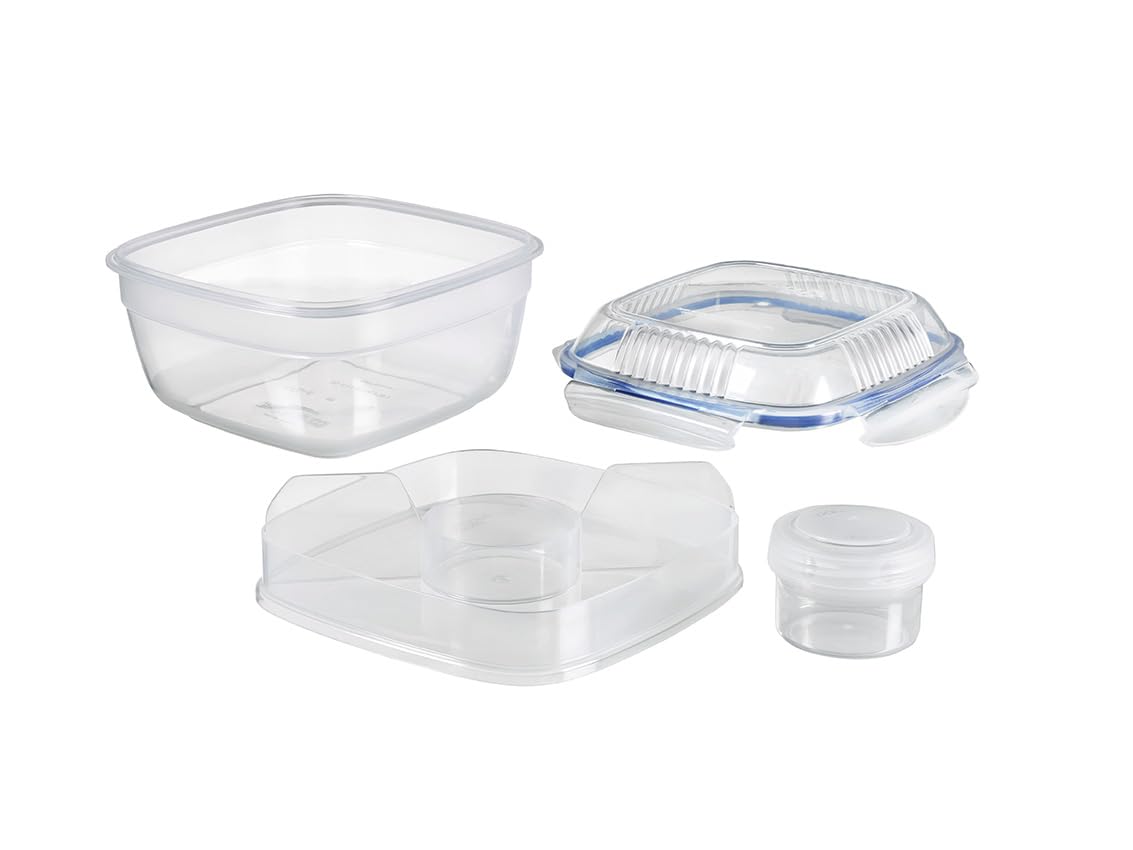 Lock & Lock Easy Essentials 54-Ounce Clear Food Storage Container with Tray - Salad Bowl, Meal Prep & Leftovers Organizer for Kitchen, Office & Picnics