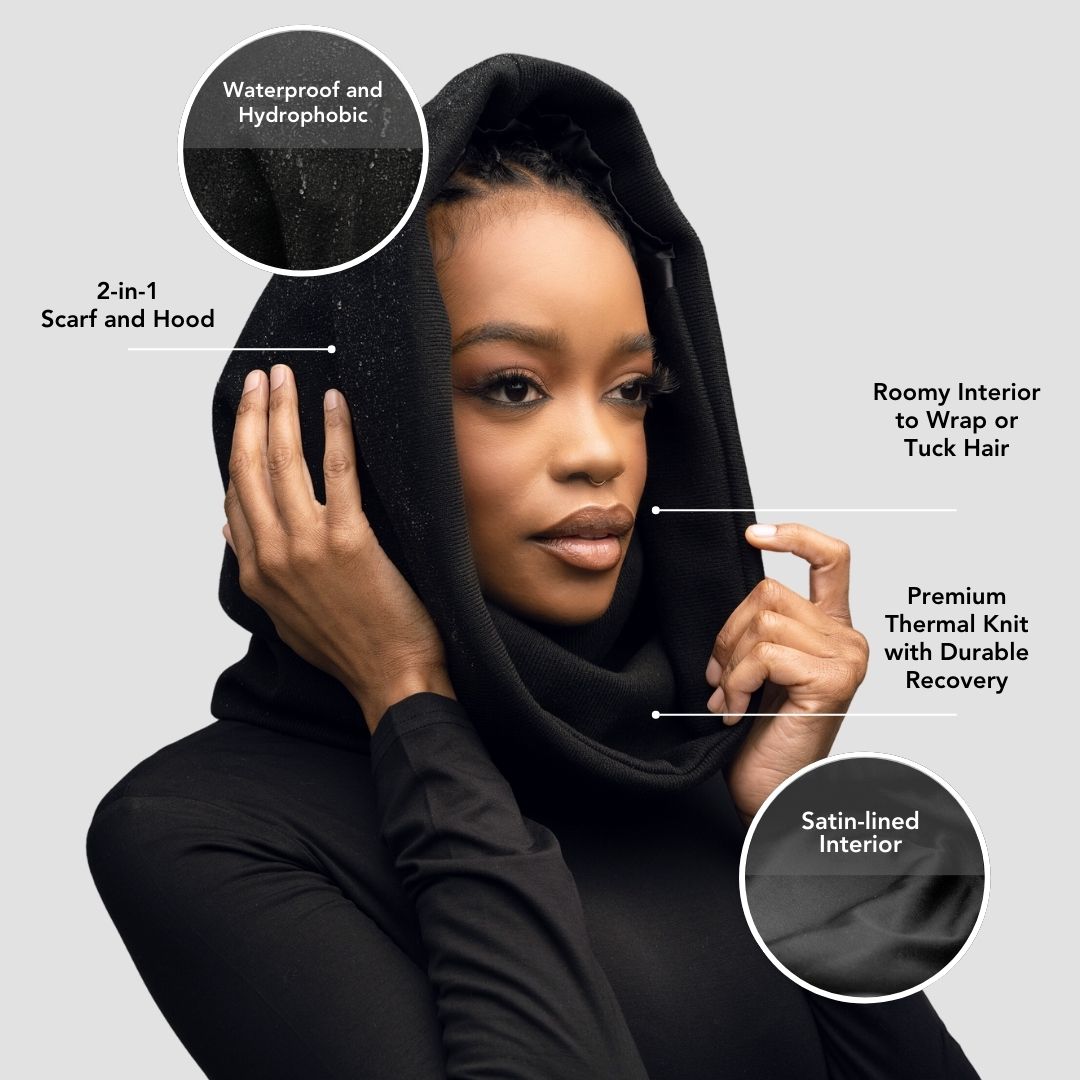 Waterproof Satin Lined Hairbrella Infinity Rain Scarf - Stylish Hair Protection for Rainy Days & Outdoor Activities