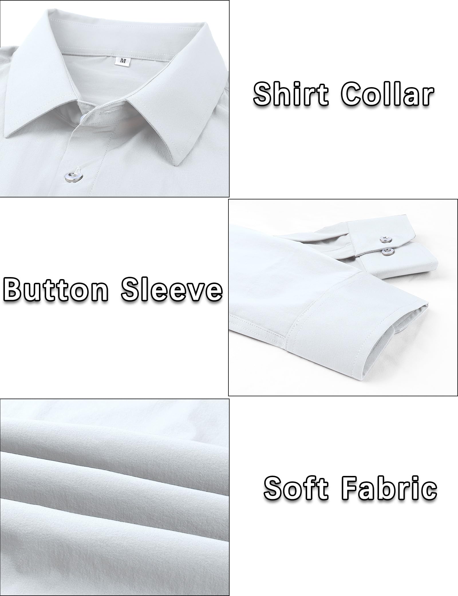 Men's Slim Fit Stretch Dress Shirts - Long Sleeve Solid Business Casual Button Down Shirt for Athletic Build | Perfect for Office Wear, Business Meetings & Formal Occasions