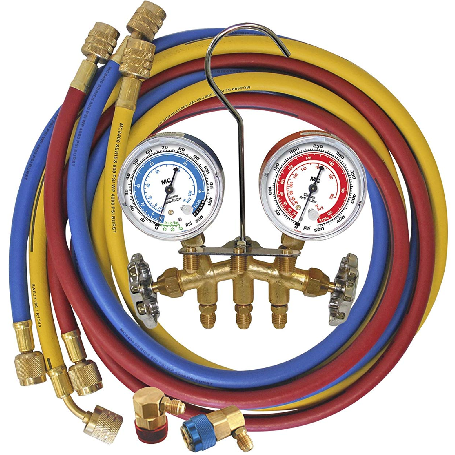 Mastercool 66661 R134A Brass Manifold Gauge Set for AC Refrigerant Charging - Professional HVAC Tool for Automotive & Home Air Conditioning Systems