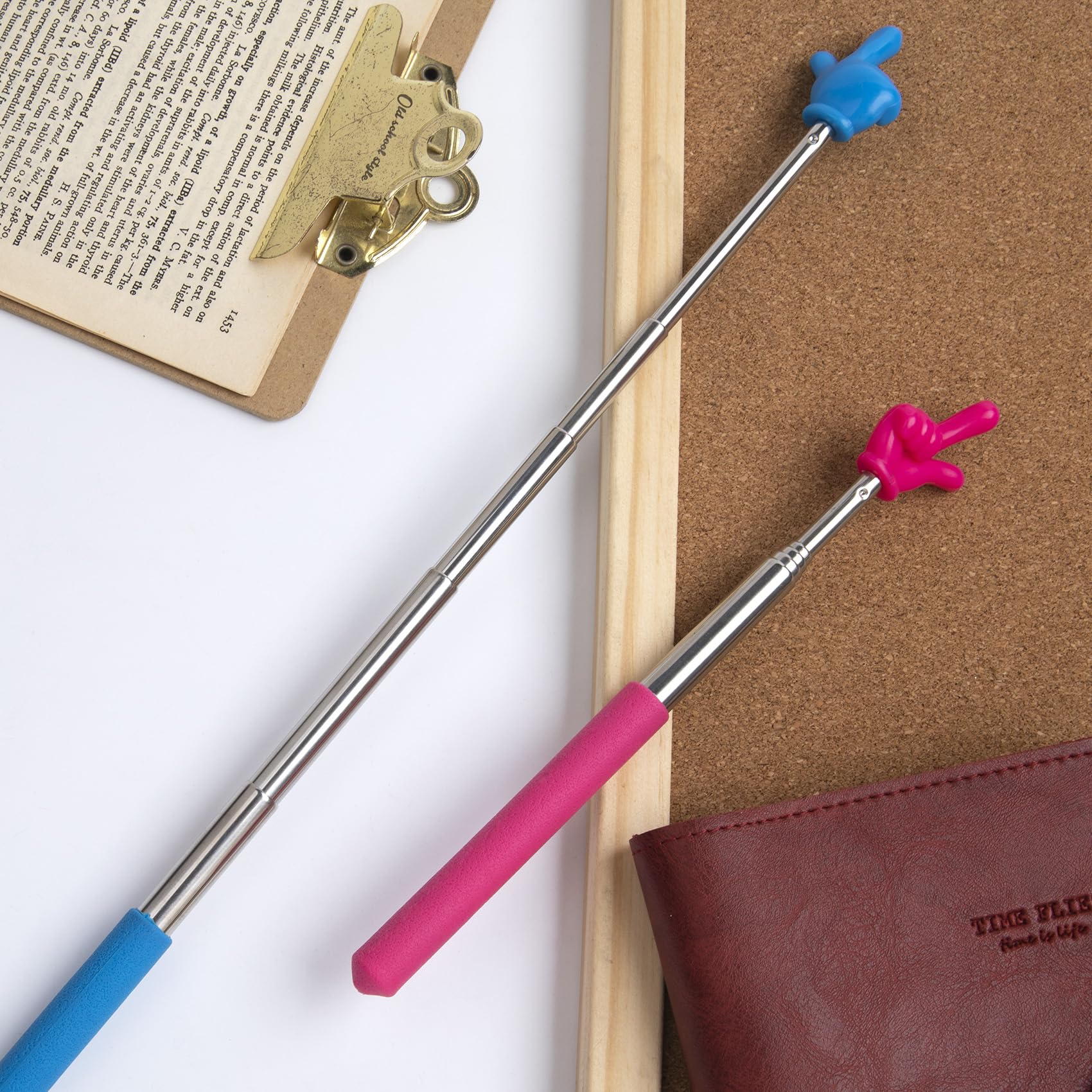 Retractable Teacher Pointer Sticks (2-Pack) - Blue & Pink for Classroom Reading