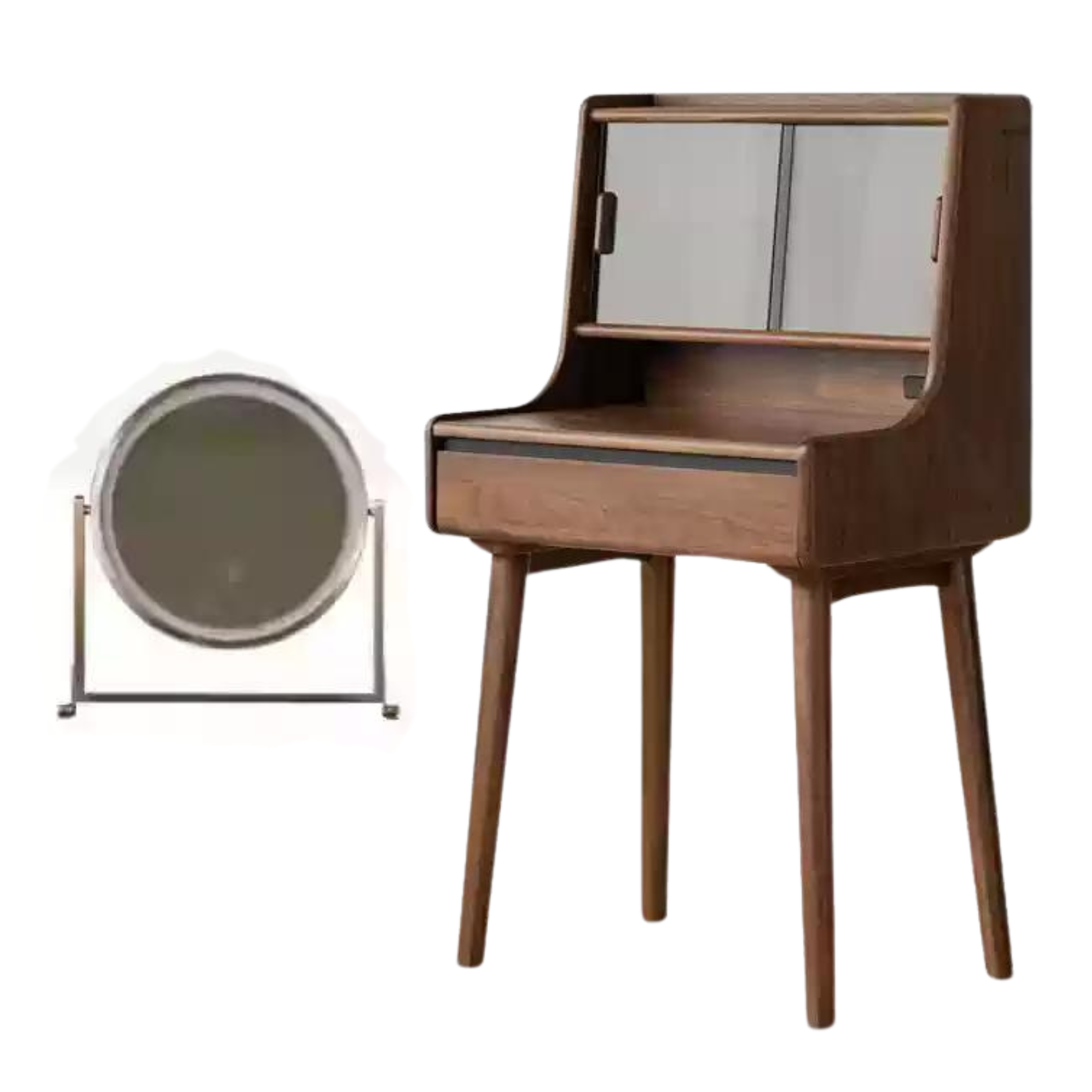 Black Walnut Solid Wood Lighted Vanity Dressing Table with Mirror - Elegant Makeup Desk for Bedroom, Bathroom, or Boudoir