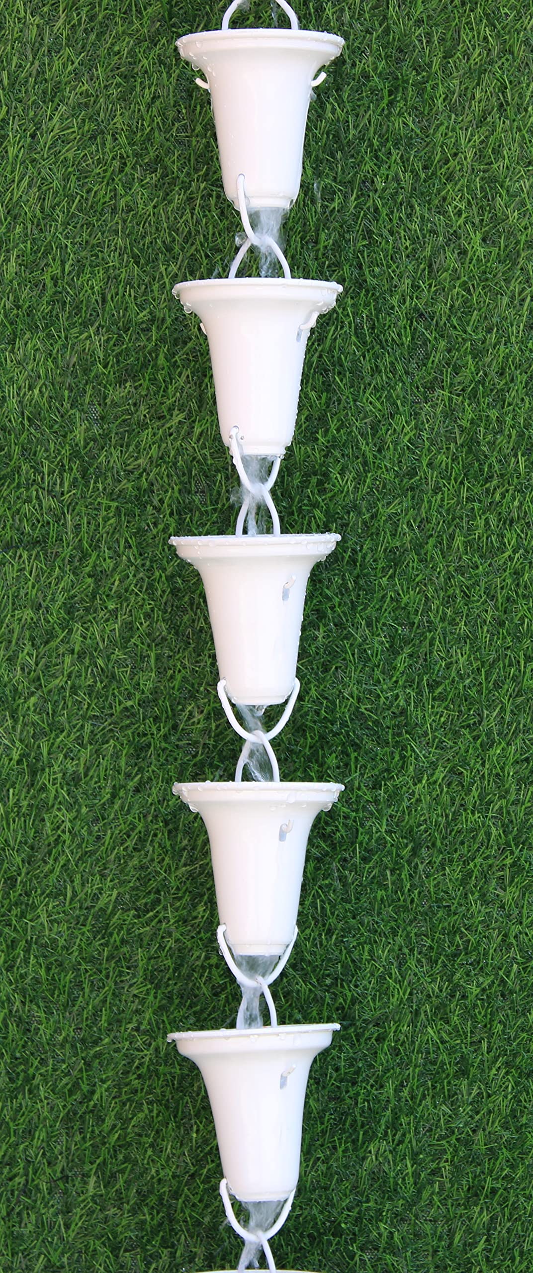 KAM Home Flared Cups Rain Chain with Brass Bolt Gutter Adapter - 12 Pack White for Easy Rainwater Drainage | Perfect for Garden, Patio & Downspout Decoration