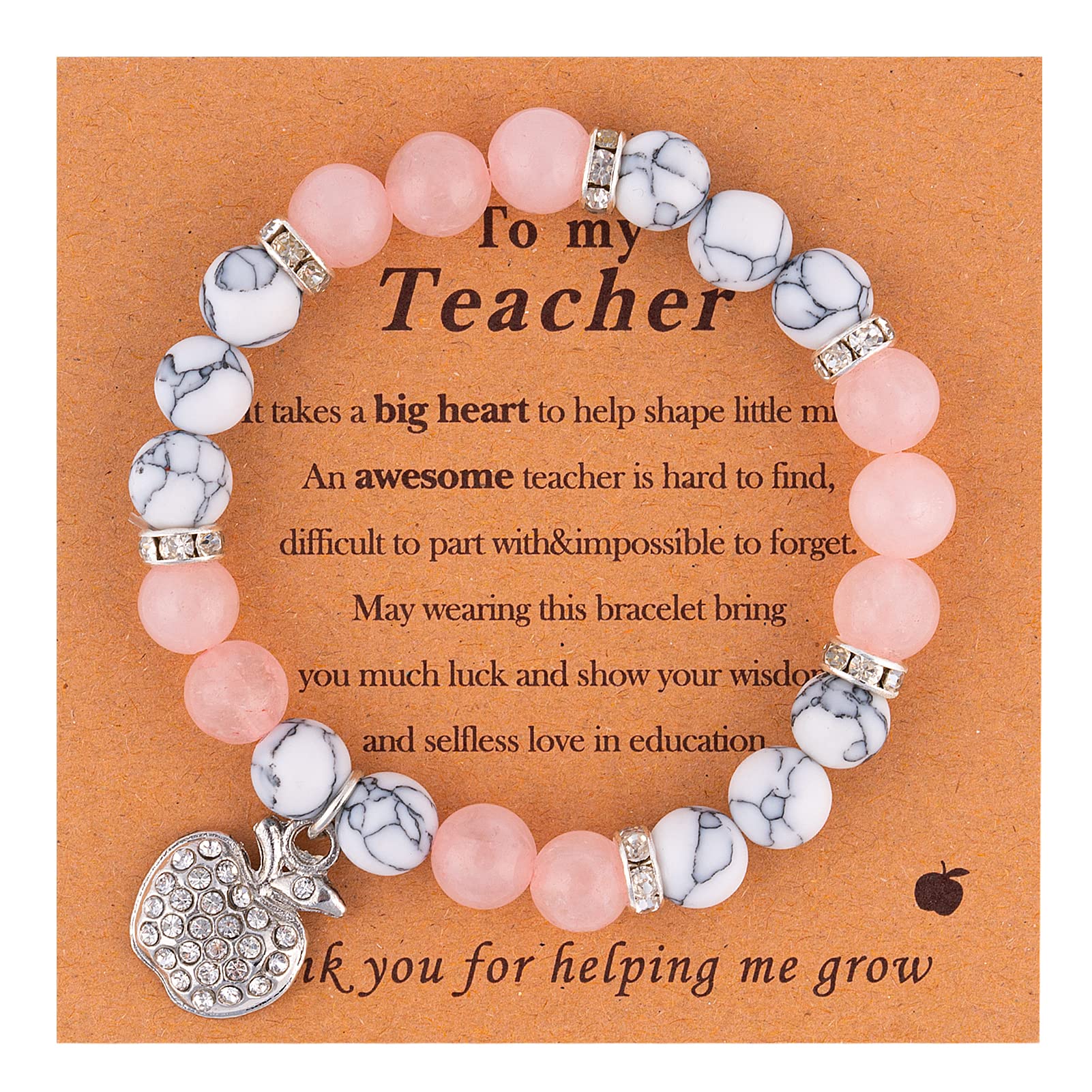 Natural Stone Teacher Appreciation Bracelet for Women - Meaningful Thank You Gift with Message Card - Perfect for Teacher's Day, Retirement, Christmas & End of Year Gifts
