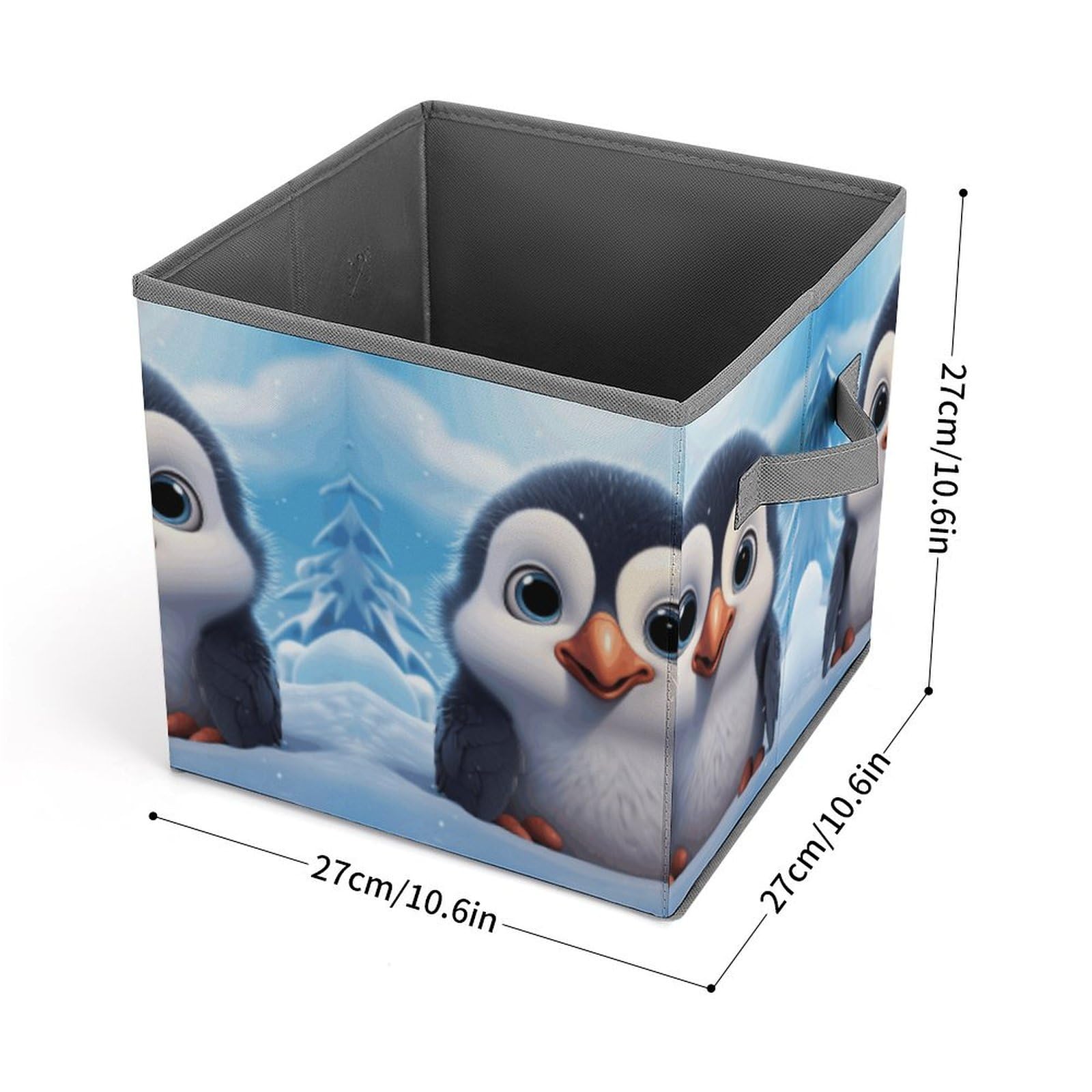 Cute Penguin Storage Bin - Large Collapsible Fabric Storage Box with Handles 10.6x10.6x10.6 Inches - Closet Organizer for Home, Office, Kids Room & Nursery (Perfect for Toys, Books & Clothes Storage)