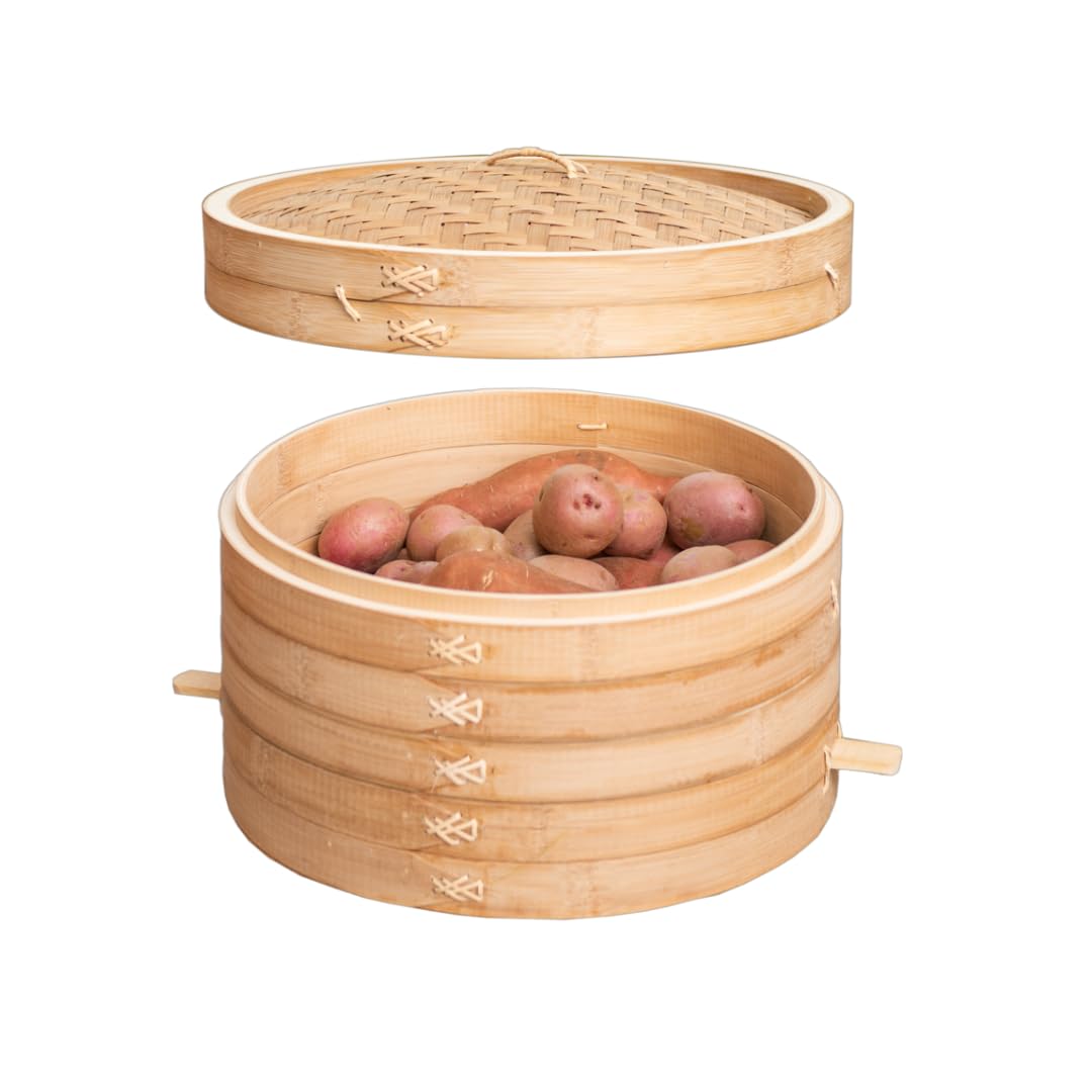 Stackable Bamboo Harvest Basket with Lid - Durable Storage for Fruits, Onions, Garlic & Root Vegetables | Perfect for Farm Stands, Farmers Markets & Kitchen Organization | Gardener's Supply Company