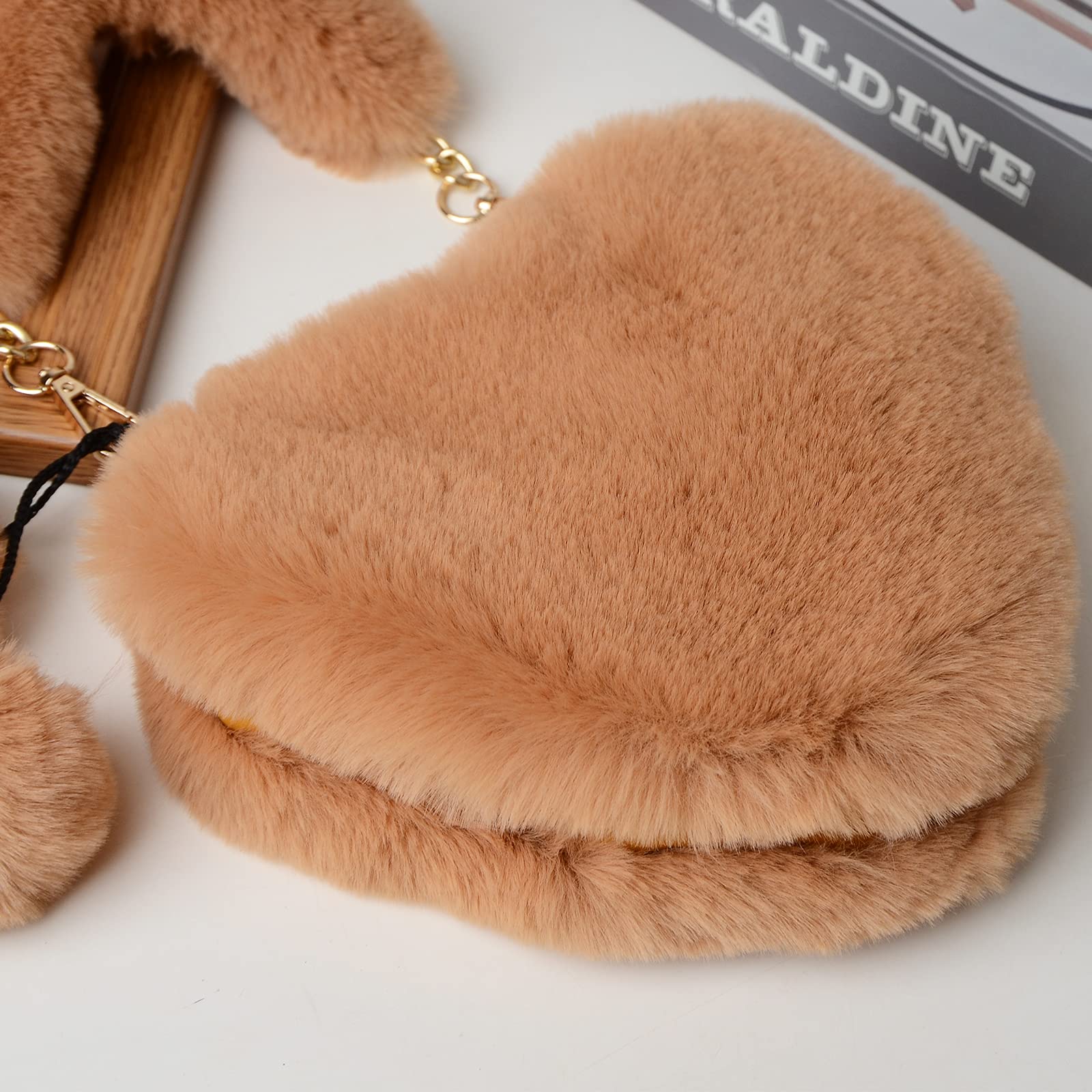 Rejolly Heart Shaped Faux Fur Handbag for Women & Girls - Soft Fluffy Small Shoulder Bag Clutch Purse - Perfect for Parties, Dates & Everyday Use