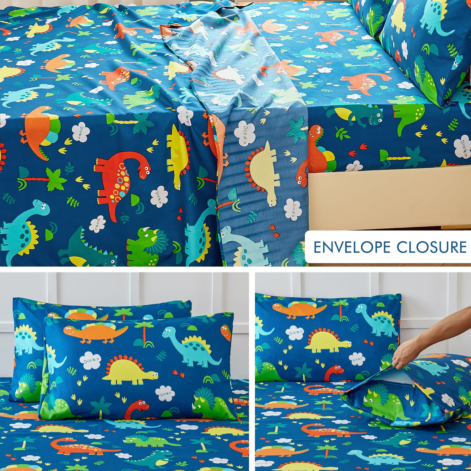 WINLIFE 3-Piece Dinosaur Bed Sheet Set for Boys - Soft Microfiber Twin Size Sheets with 16