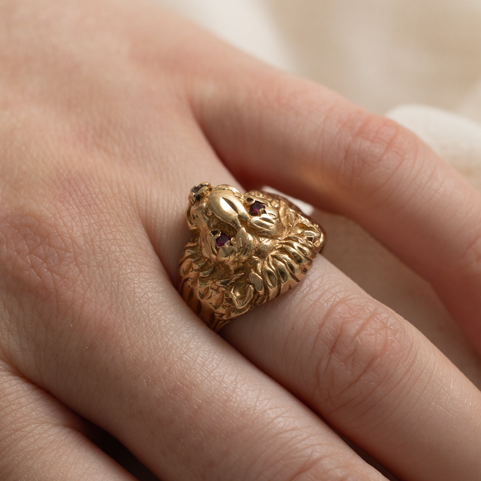 10K Gold Plated Synthetic Ruby Lion Head Ring - 0.06ctw - Size 8.75 - Elegant Statement Jewelry for Women, Perfect for Parties, Weddings & Special Occasions