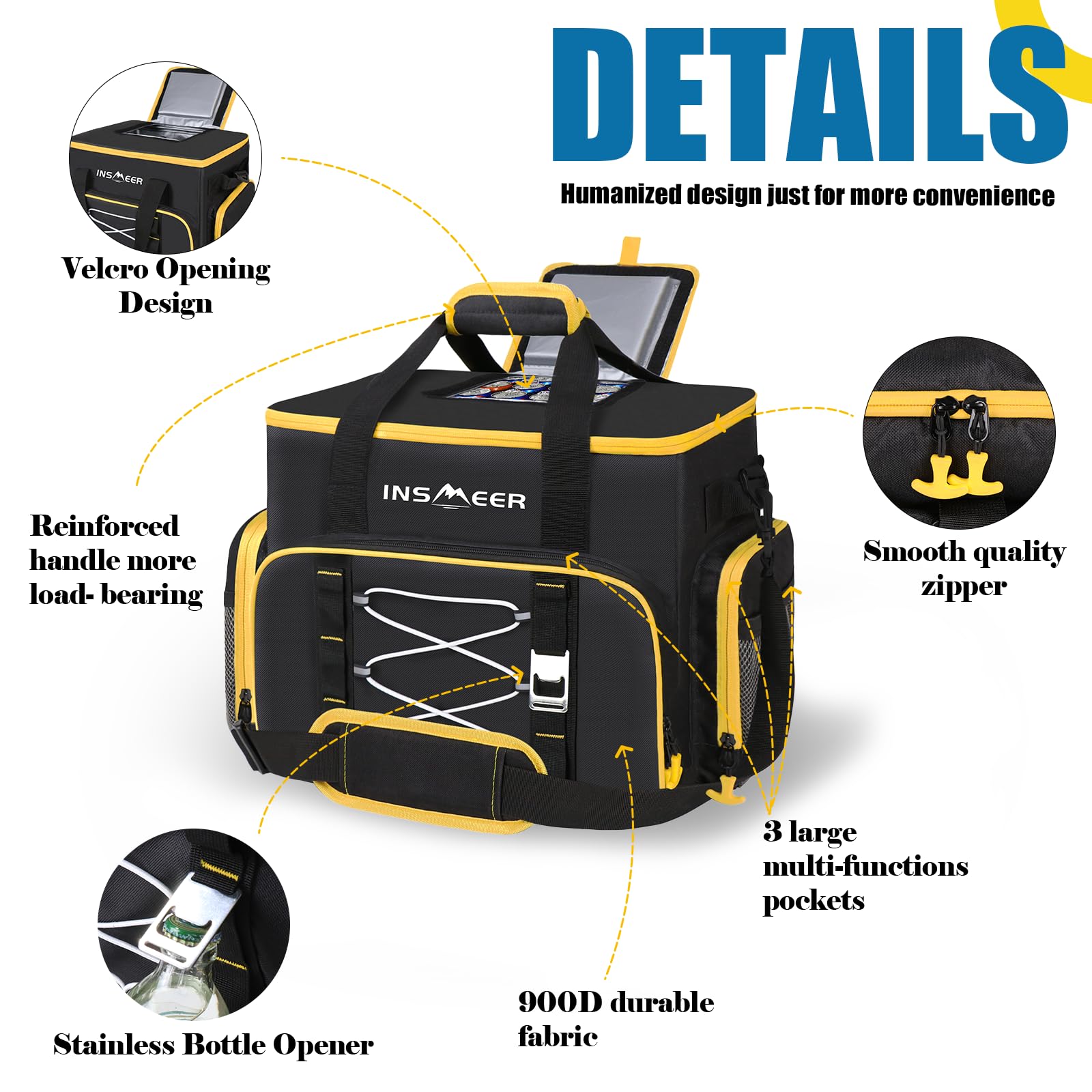 NSMEER 60 Cans/45L Large Insulated Soft Side Cooler Bag with Hard-Bottom - 100% Leak-Proof, Portable & Collapsible - Perfect for Camping, Beach, Picnic, Grocery Shopping, Road Trips & Outdoor Adventures