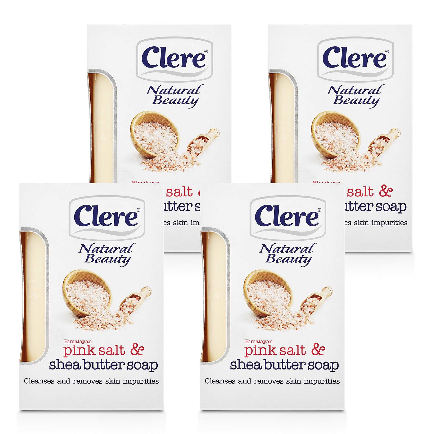 Clear Natural Beauty Soap with Himalayan Pink Sea Salt - 4 Pack Bar Soap Set for Face & Body - Gentle Exfoliating, Moisturizing Skin Care for Daily Use at Home, Spa, or Travel