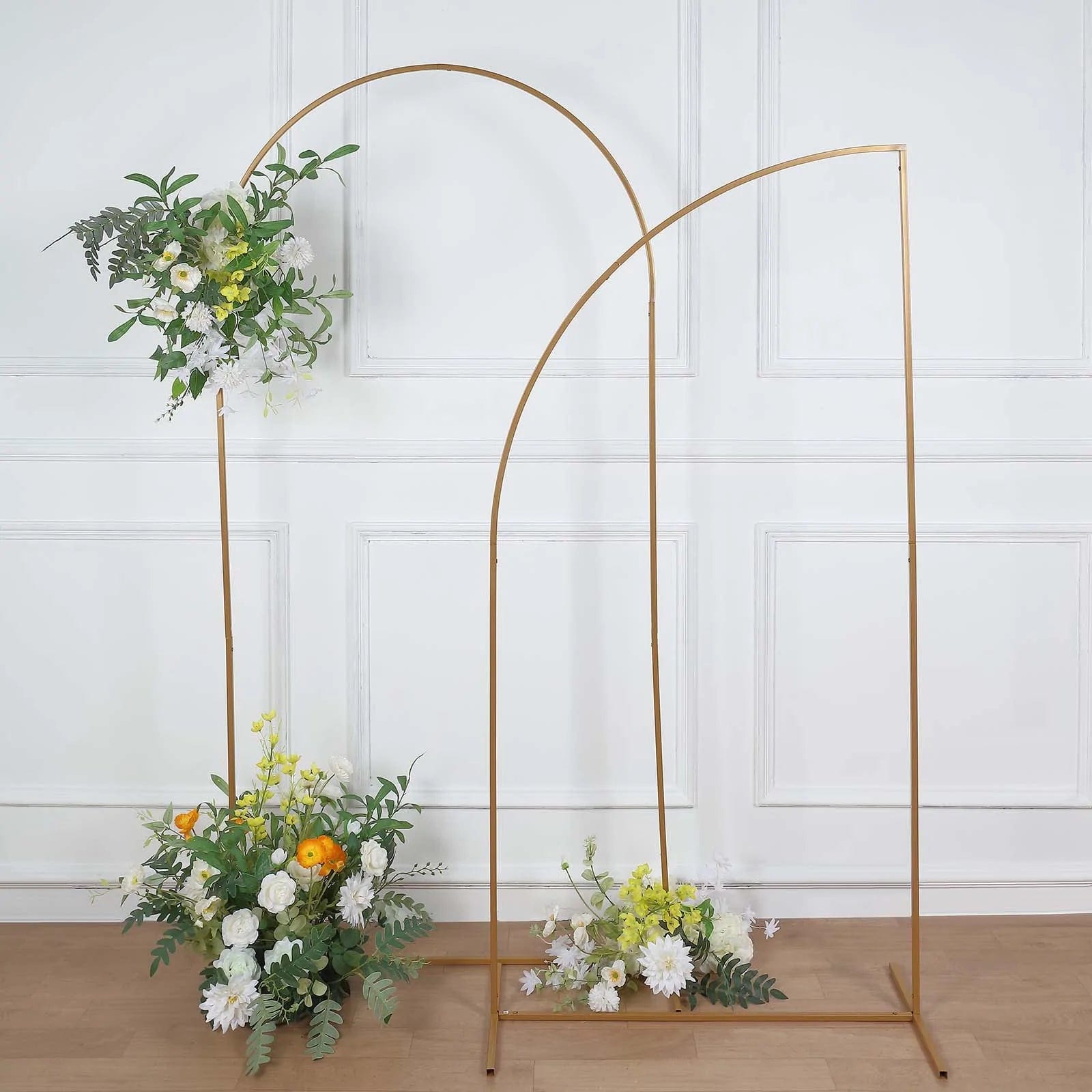 Half Moon Metal Floral Display Frame - Gold Wedding Arch Backdrop Stand for Outdoor Ceremonies, Photo Shoots & Garden Decor