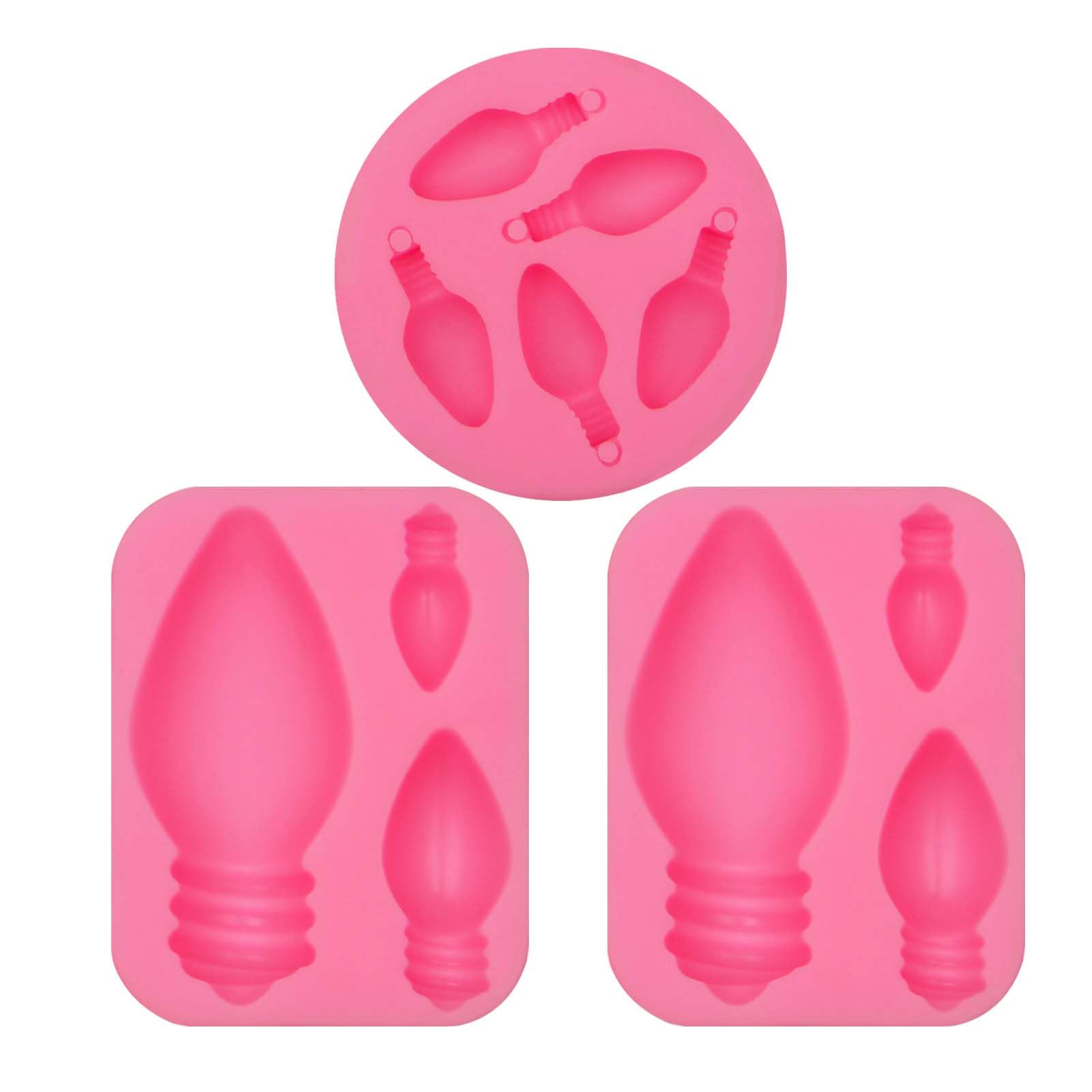 3-Pack Christmas Light Bulb Silicone Molds for Cake Decorating, Cupcake Toppers & Resin Crafts - Festive Fondant & Polymer Clay Molds for Holiday Baking & DIY Christmas Tree Ornaments