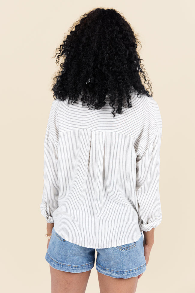 Twist Of Fate Black and White Striped Button Down Shirt for Women | Casual Office Wear & Everyday Outfits