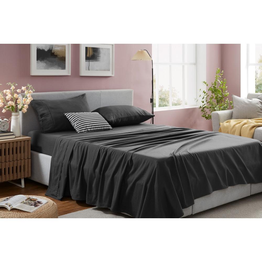 Premium 180GSM Cotton Flannelette Bed Sheet Set - Soft & Breathable King Size Bedding in Charcoal Gray - Perfect for Cozy Winter Nights & Guest Room Comfort