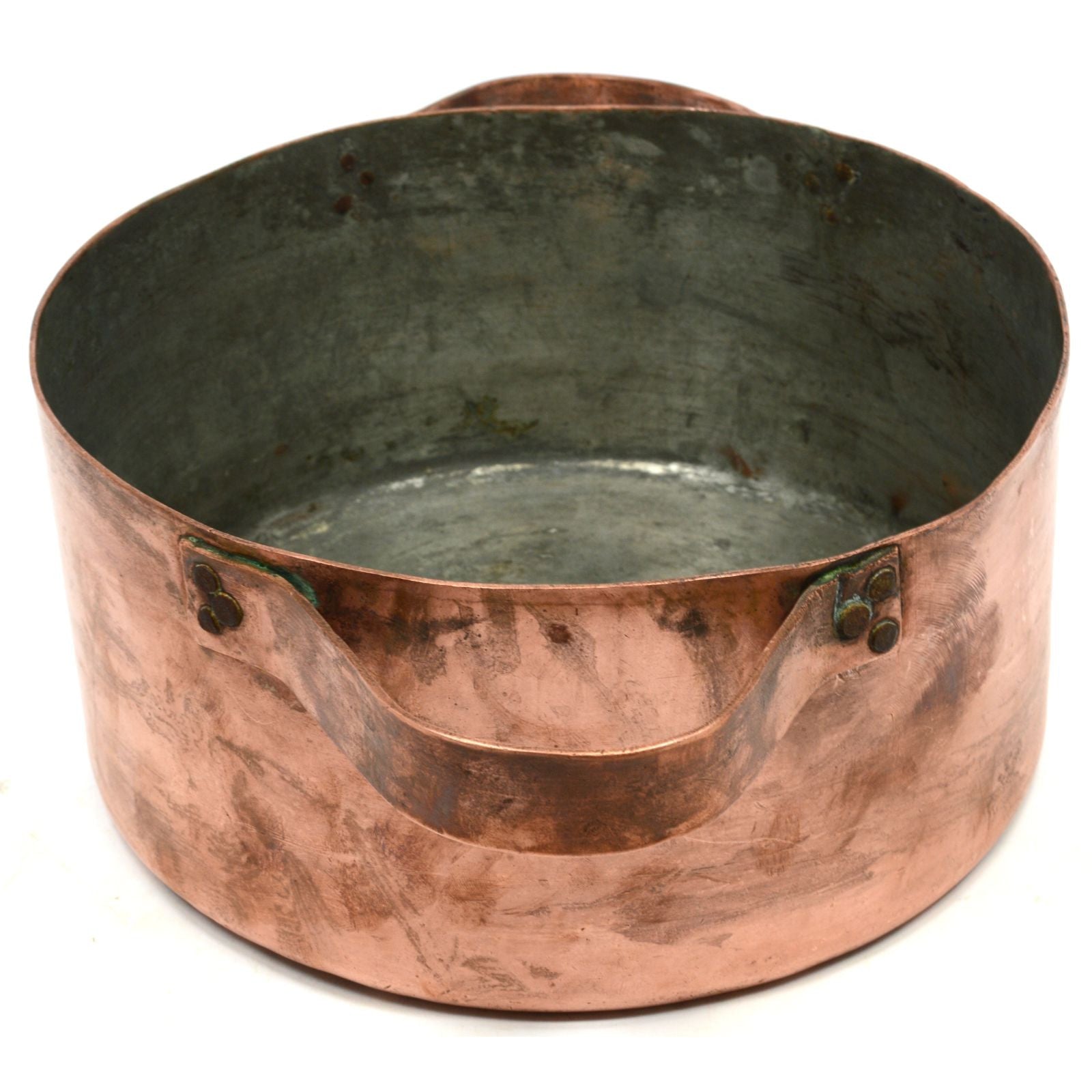 Vintage 6.5 Quart Copper Casserole Pot with Double Handles - Heavy Duty Primitive Cooking Bowl for Rustic Kitchens & Farmhouse Style Cooking
