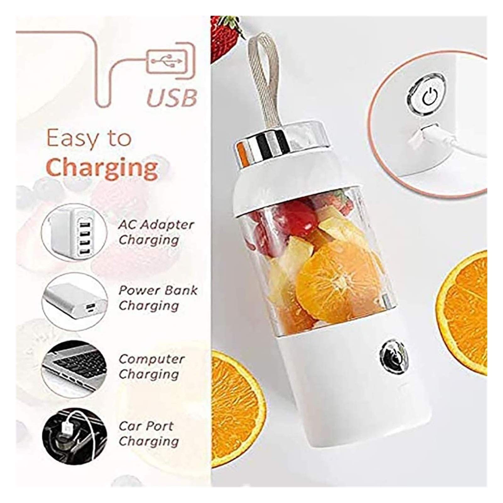 Portable Personal Blender with 6 Blades - 550ml USB Rechargeable Smoothie Maker for Fruits, Vegetables & Shakes - Perfect for Home, Office & Travel Use
