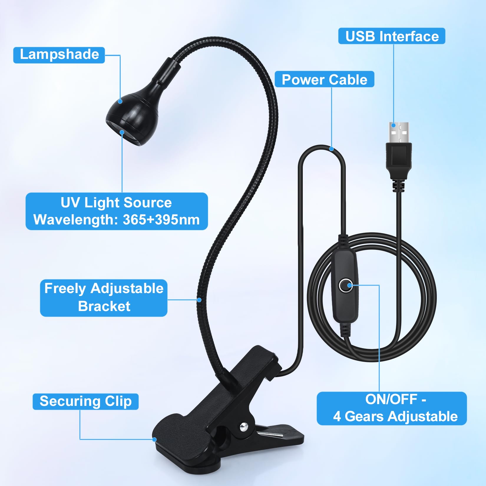 3W UV LED Nail Lamp for Gel Polish - Portable Black Gooseneck UV Light for Gel X Nails with Clamp - Mini Salon & DIY Home Manicure Kit - Perfect for Nail Art, French Tips & Acrylic Nails