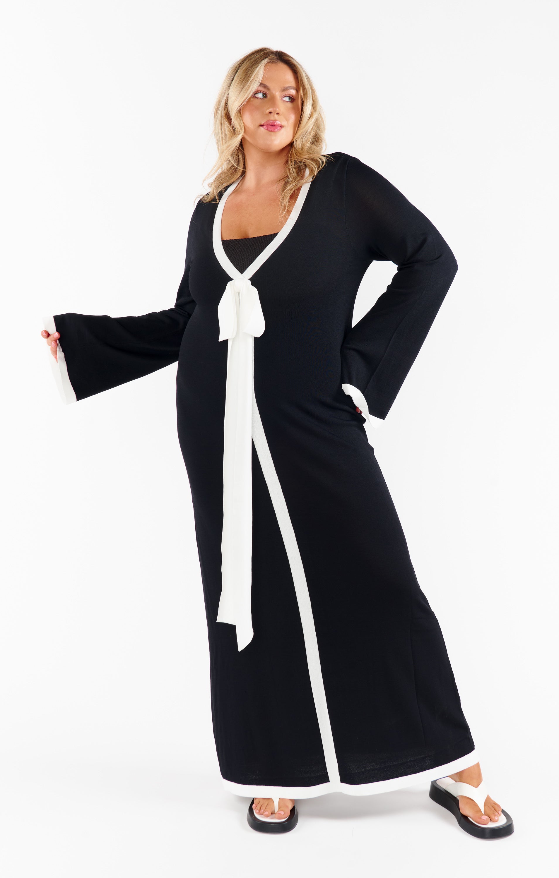 Balboa Dress - Black and White Contrast Knit Women's Casual Wear | Perfect for Date Nights, Parties, and Office Outfits