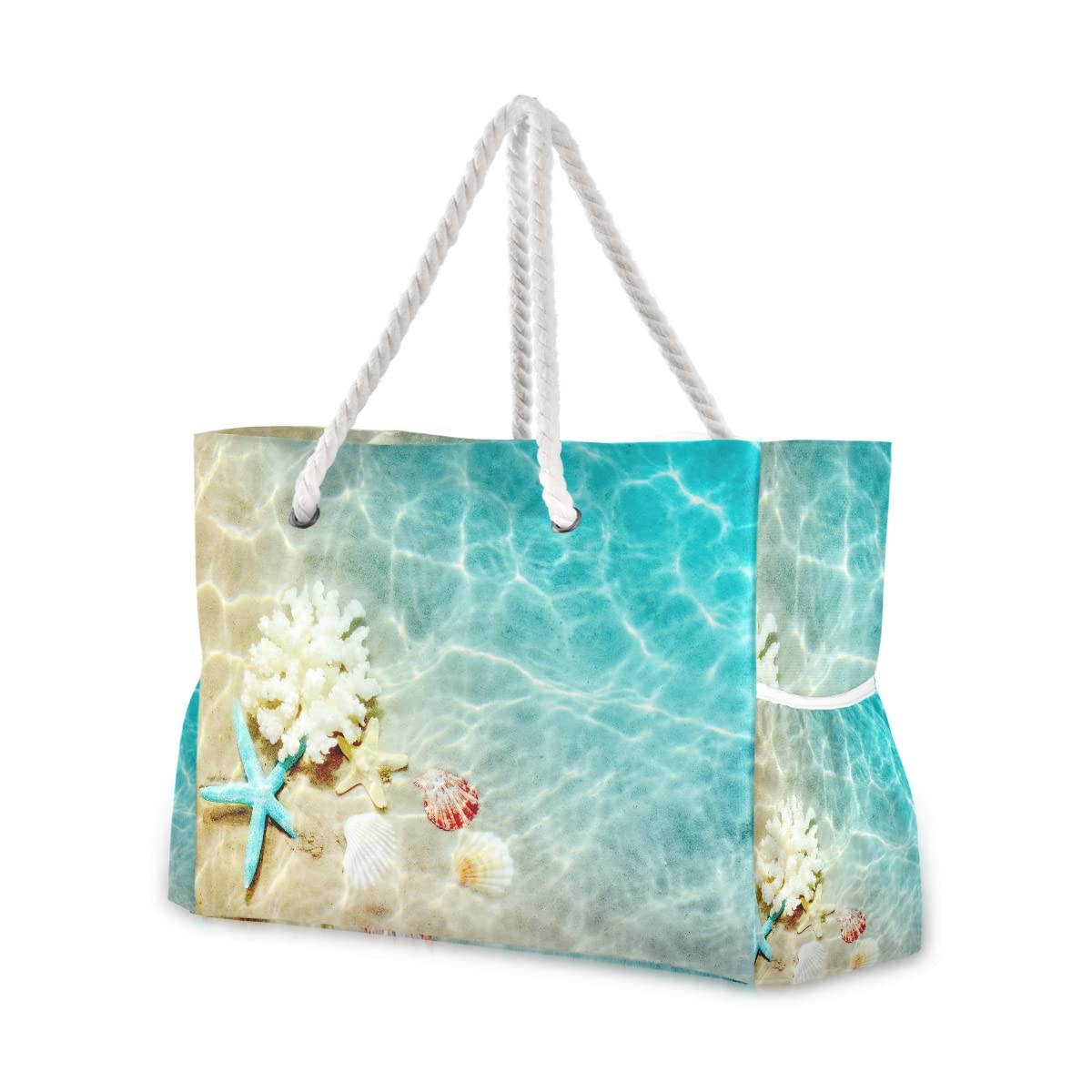 Stylish Large Beach Tote Bag with Seashell & Starfish Design - Durable Gym & Travel Shoulder Bag for Women | Perfect for Beach Trips, Shopping & Workout