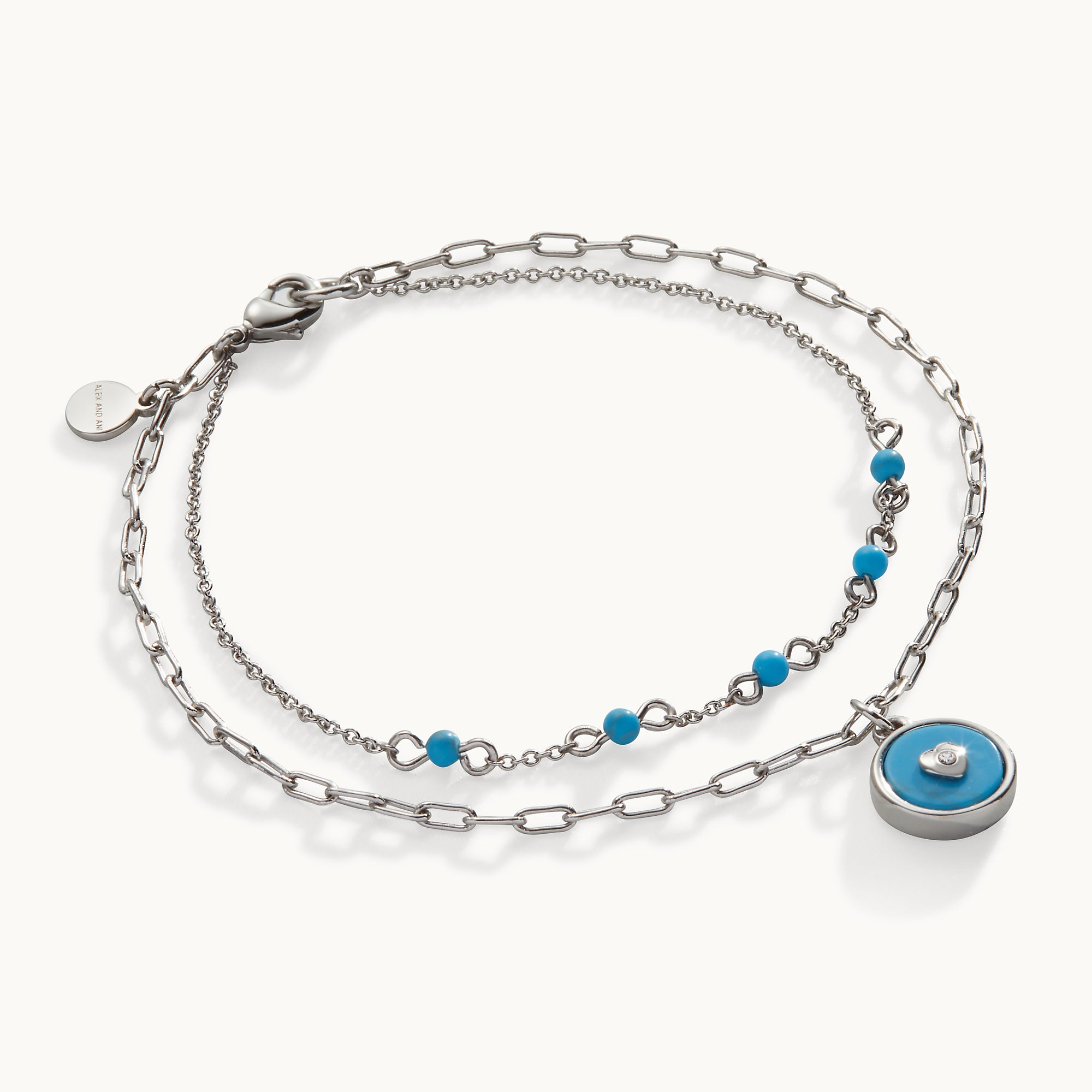 Double Row Heart Bracelet with Reconstituted Turquoise - Elegant Jewelry for Women, Perfect for Valentine's Day Gifts & Romantic Occasions