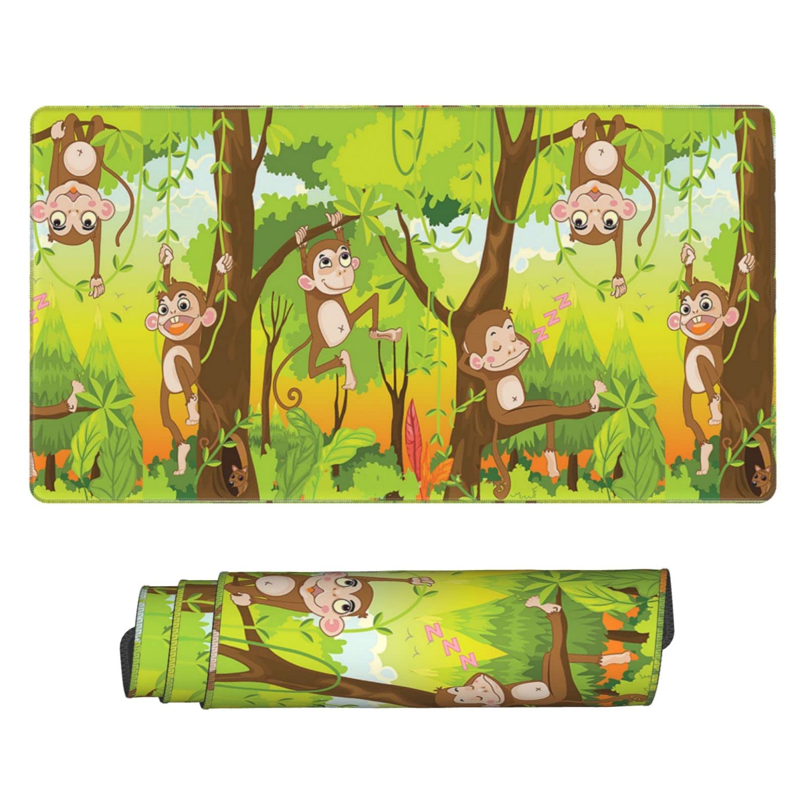 Cute Monkey Mouse Pad - Large Extended Rubber Desk Mat (29.5x16 inches) for Keyboard & Mouse - Perfect for Gaming, Office Work & Home Computer Setup