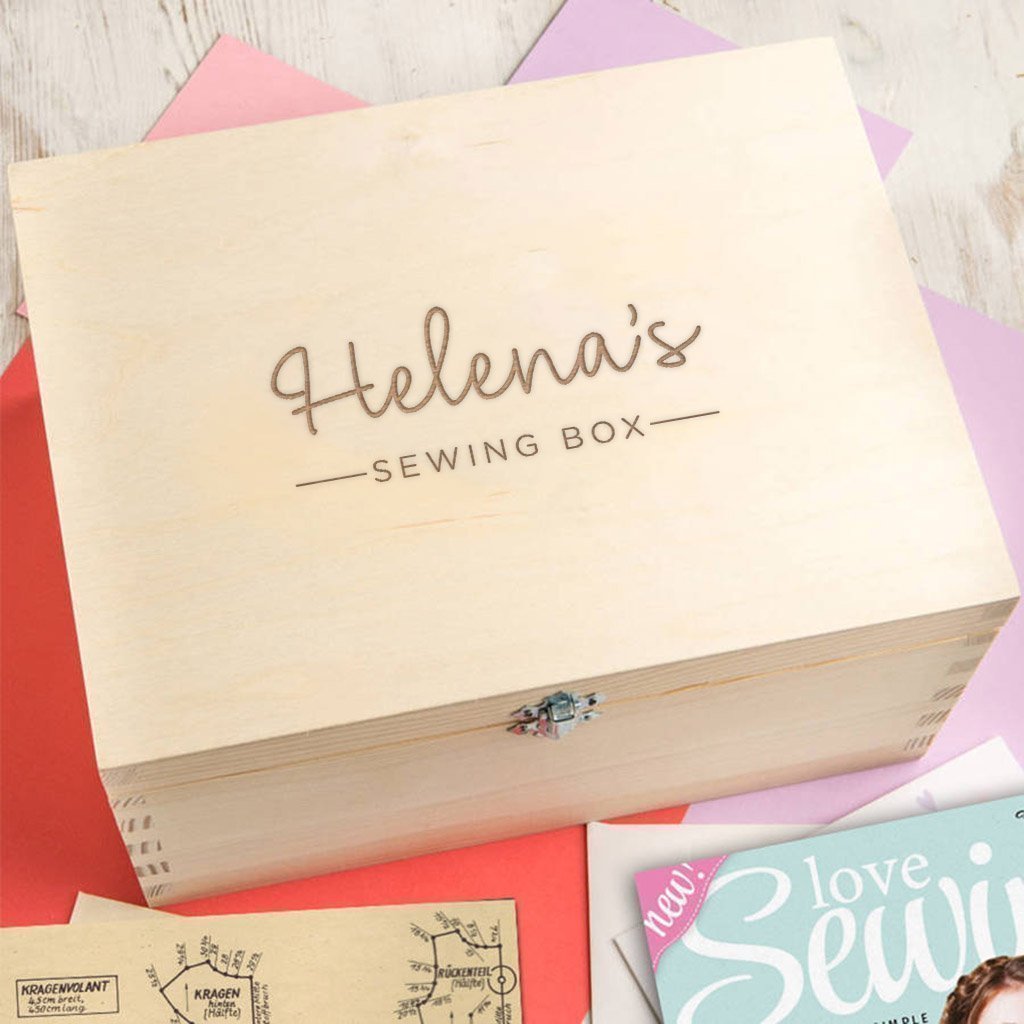 Personalized Wooden Sewing & Recipe Storage Box - Custom Engraved Keepsake Box for Family Recipes, Sewing Supplies & Crafts - Perfect Mother's Day Gift for Women - Ideal for Home Organization & DIY Projects