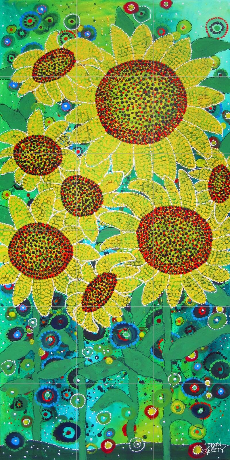 Ceramic Backsplash Tile Mural with Floral Sunflower Design for Kitchen & Bathroom - Handmade by Dawn Gerety - Perfect for Farmhouse, Rustic, and Vintage Style Home Decor