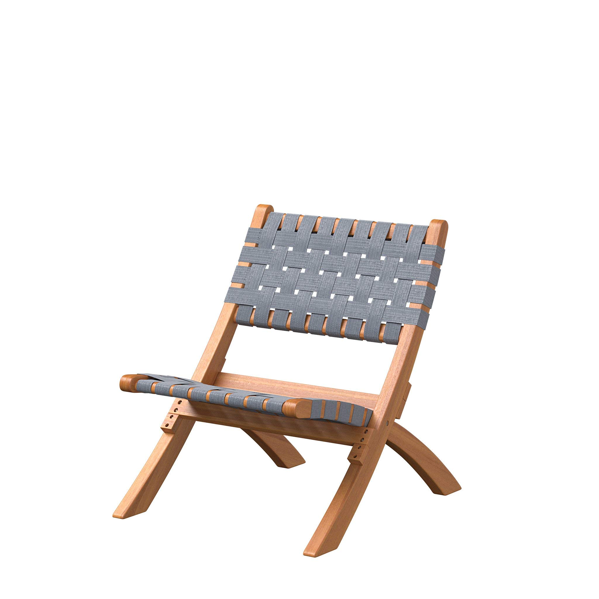 Patio Sense 63637 Sava Folding Chair - Solid Acacia Wood with Woven Seat & Back - Indoor Outdoor Portable Seating for Porch, Lawn, Garden, Fishing & Sporting Events - Gray Webbing - Perfect for Camping, Picnics, and Backyard Relaxation