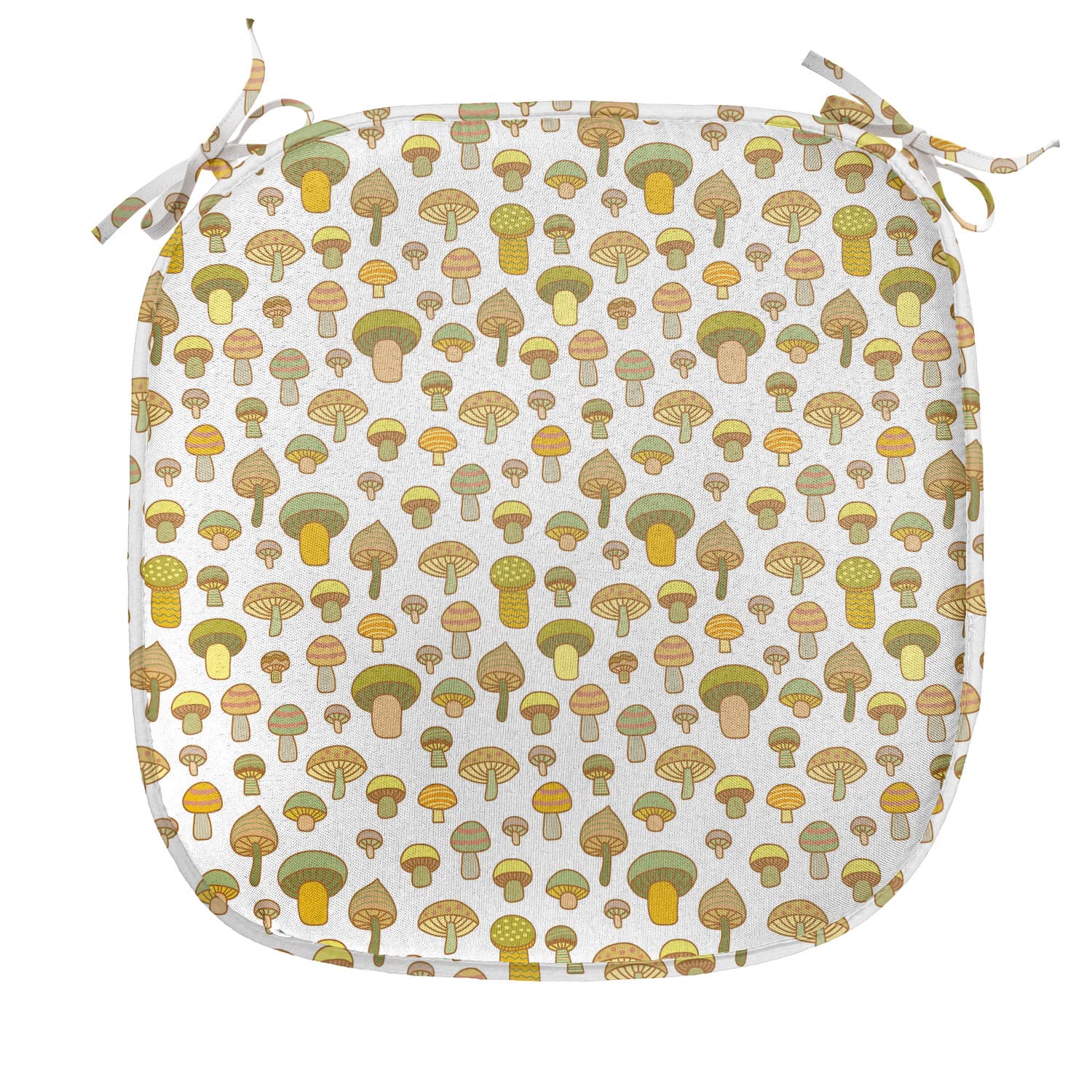 Lunarable Mushroom Chair Cushion Set of 12 - Nature Inspired Food Print with Anti-Slip Backing for Kitchen, Dining & Patio (16x16 Inch, Green Camel) - Perfect for Home Decor, Outdoor Seating & Gift Giving