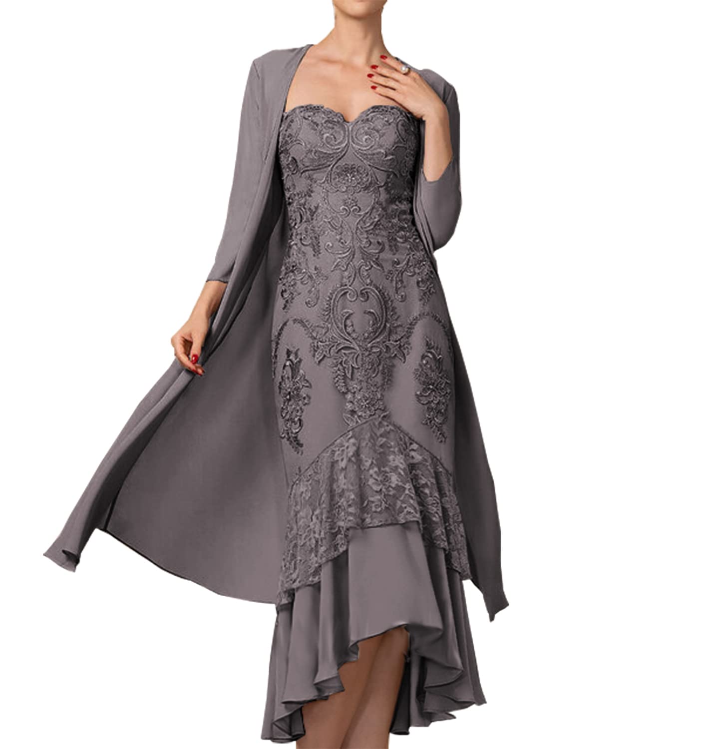 Elegant Mother of The Bride Dress Set with Lace Jacket - Formal Evening Gown for Wedding Guests - Chiffon Mermaid Style for Special Occasions & Black Tie Events