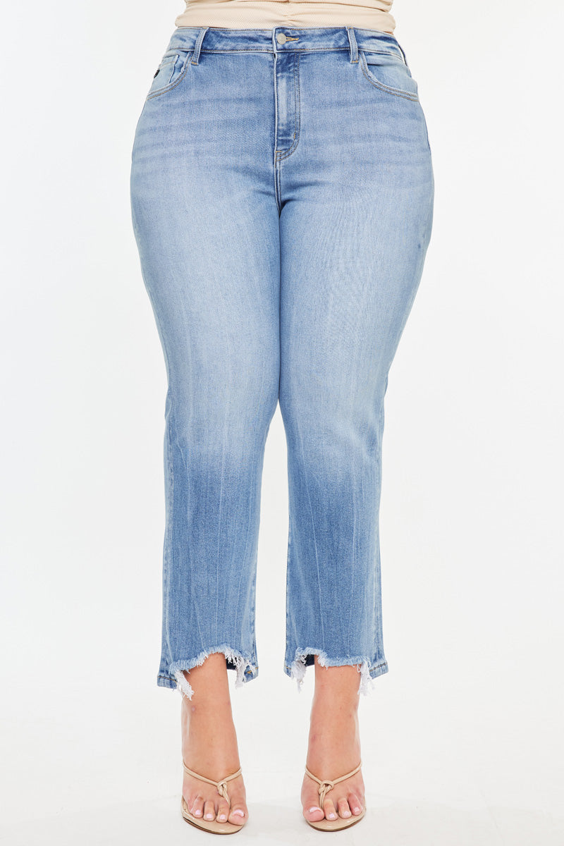 Angela Essentials High Rise Slim Crop Straight Jeans for Women - Plus Size Denim Pants for Casual Wear & Everyday Outfits