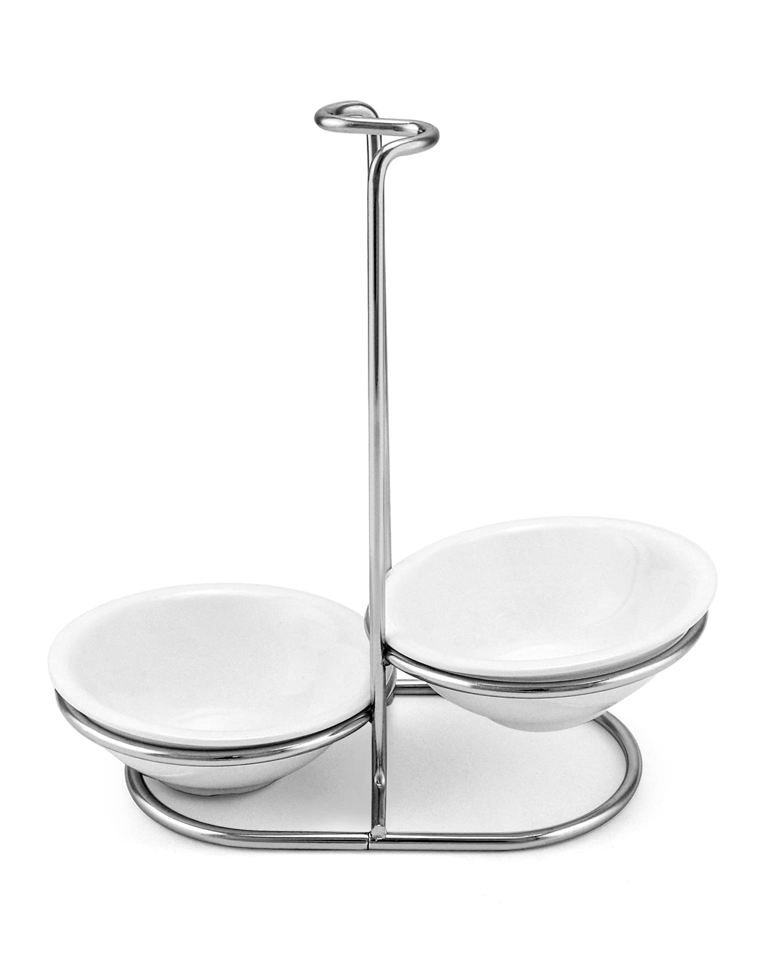 QWORK Ceramic Standing Spoon Rest with Stainless Steel Rack & Drip Tray - Kitchen Counter Organizer for Stovetop Cooking, Baking, and Meal Prep | Space-Saving Utensil Holder for Spoons, Ladles, and Cooking Tools