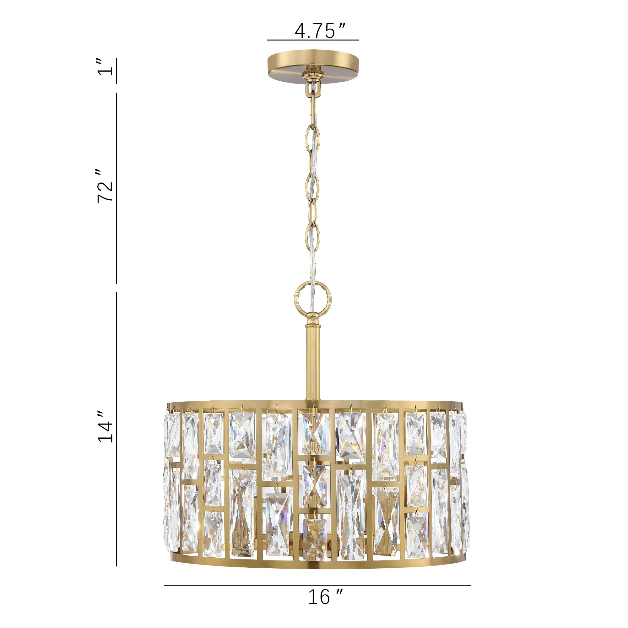 Farmhouse Crystal Convertible Chandelier & Semi-Flush Mount Lighting - Gold Cylinder Drum Shade Pendant Light Fixture for Kitchen Island, Dining Room, Bedroom & Hallway | Elegant Home Decor & Ambient Lighting Solution