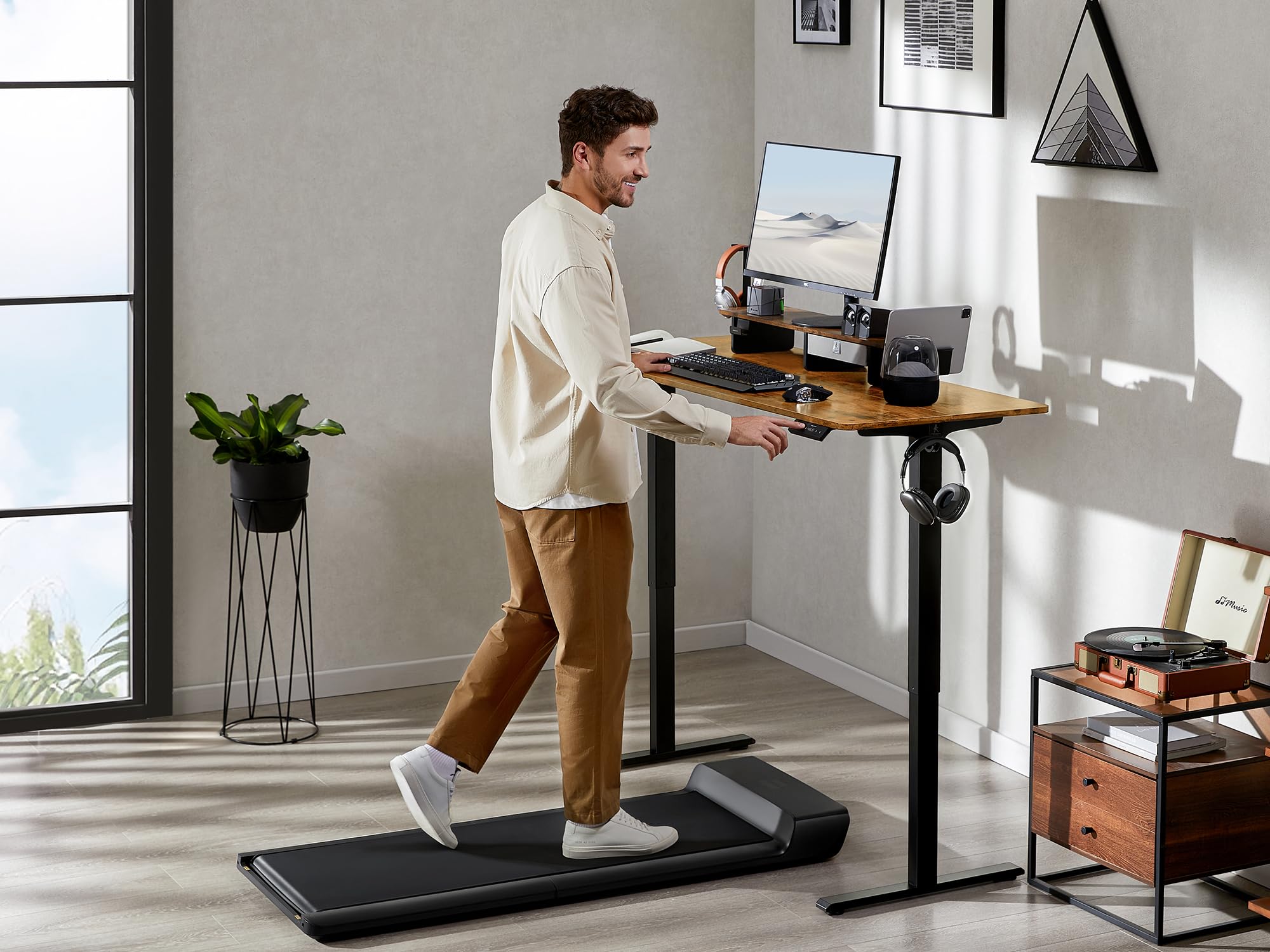 48x24 Inches Electric Standing Desk with Drawer & Monitor Stand - Height Adjustable Ergonomic Sit to Stand Desk for Home Office - Rustic Brown Workstation with Phone Holder & 3 Hooks - Perfect for Remote Work, Gaming Setup & Small Spaces