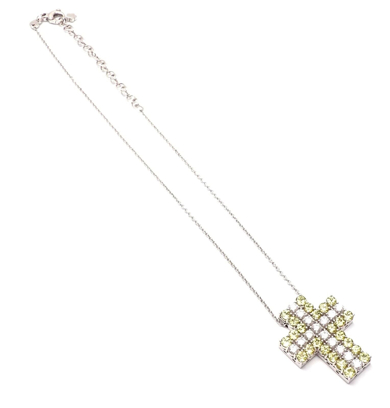 Authentic Pasquale Bruni 18k White Gold Diamond Peridot Cross Pendant Necklace - Elegant Religious Jewelry for Women, Perfect for Weddings, Baptisms & Special Occasions
