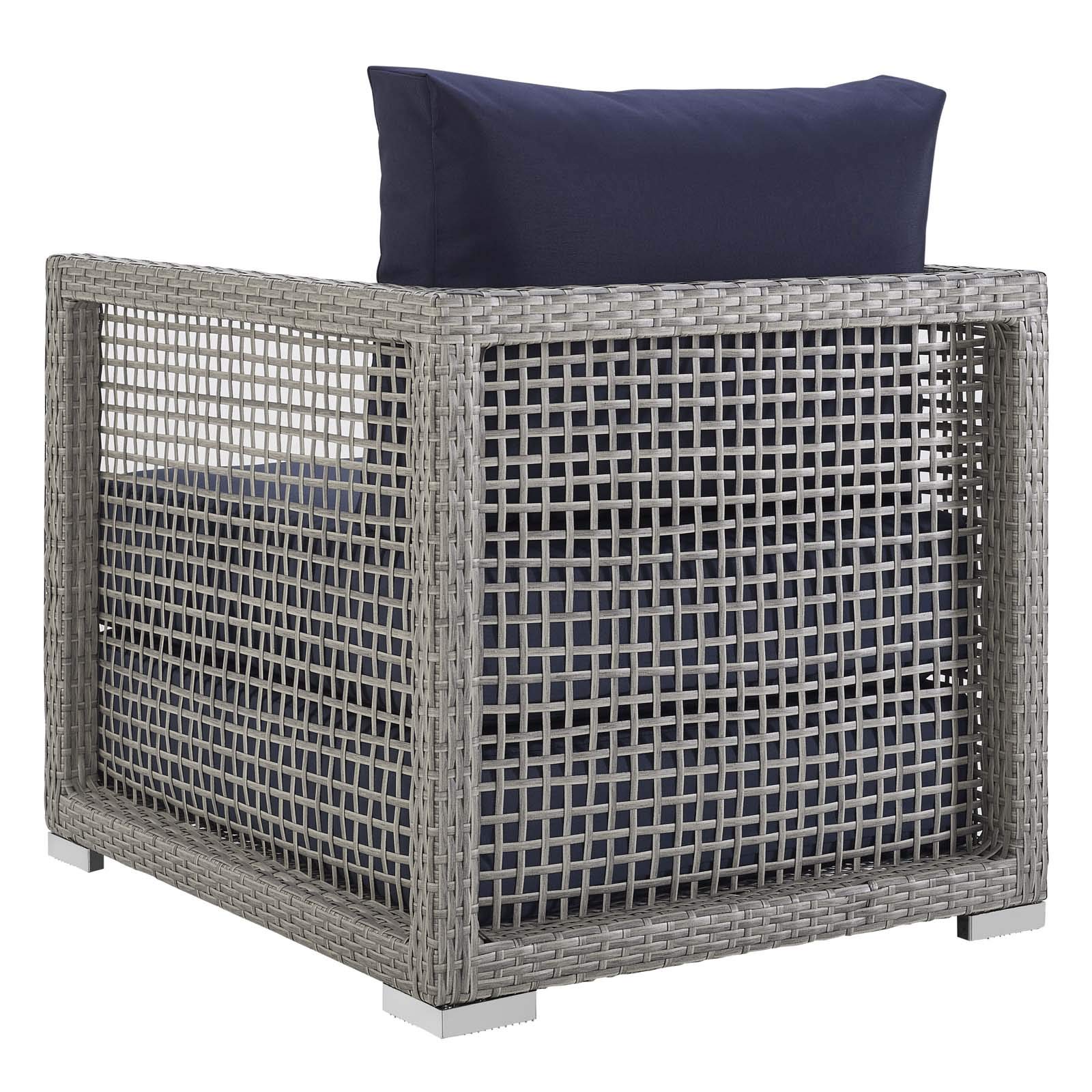 Modern Outdoor Patio Lounge Chair - Rattan Wicker Armchair for Balcony & Garden - Comfortable Gray Furniture for Relaxing, Sunbathing & Backyard Decor