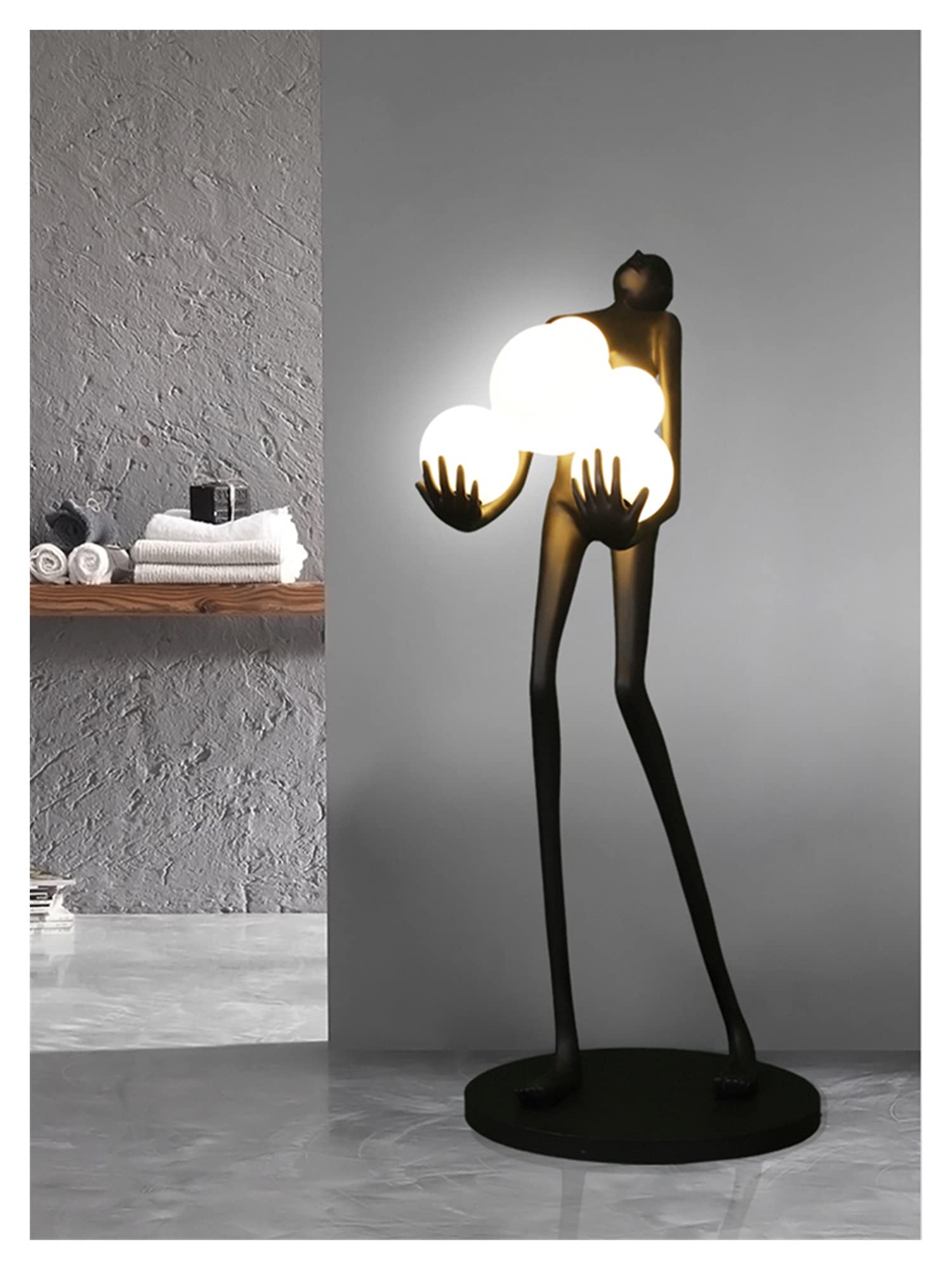 Post-Modern Humanoid Floor Lamp with Sculptural Body Design Holding Glass Ball - Contemporary Art Lighting for Hotel Lobby, Exhibition Hall & Home Decor (Choose Lampshade Color) - Perfect for Modern Living Rooms, Office Spaces & Luxury Interior Design