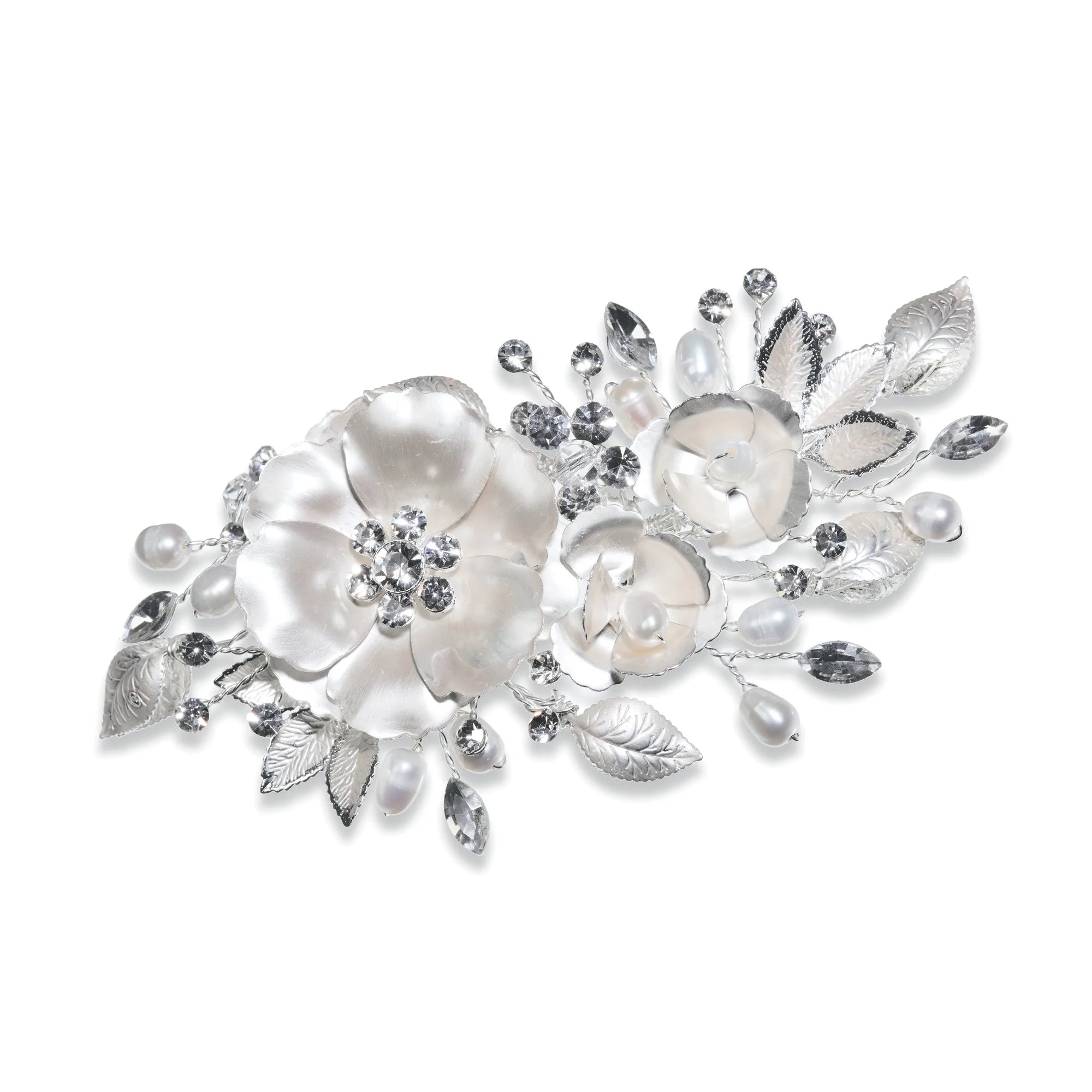 Elegant Floral Wedding Hair Clip with Austrian Crystals & Freshwater Pearls - Winter Rose Design for Brides, Bridesmaids & Special Occasions | Perfect for Weddings, Prom & Formal Events