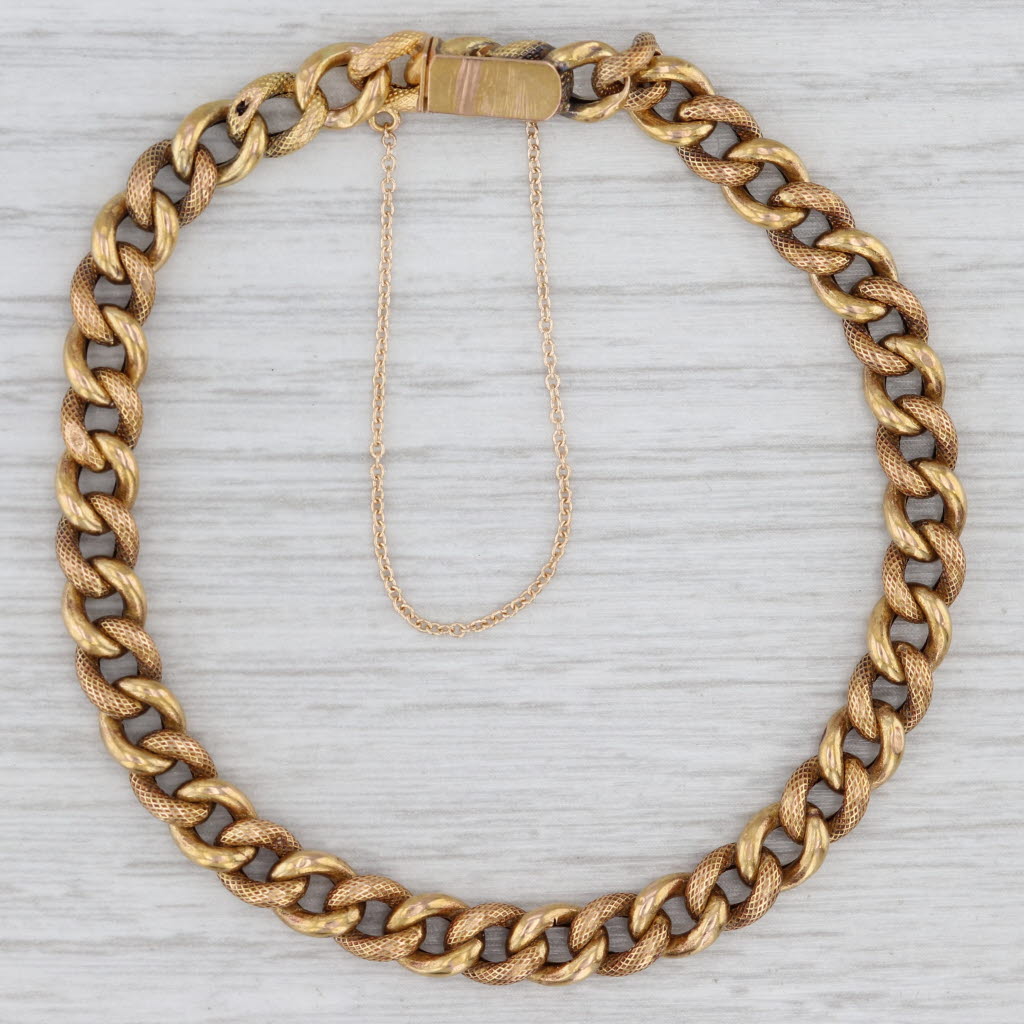 22k Yellow Gold Antique Curb Chain Bracelet - 7.25 Inch Length, 5.7mm Width with Secure Box Clasp & Safety Chain - Perfect for Vintage Jewelry Lovers, Gift Giving & Special Occasions