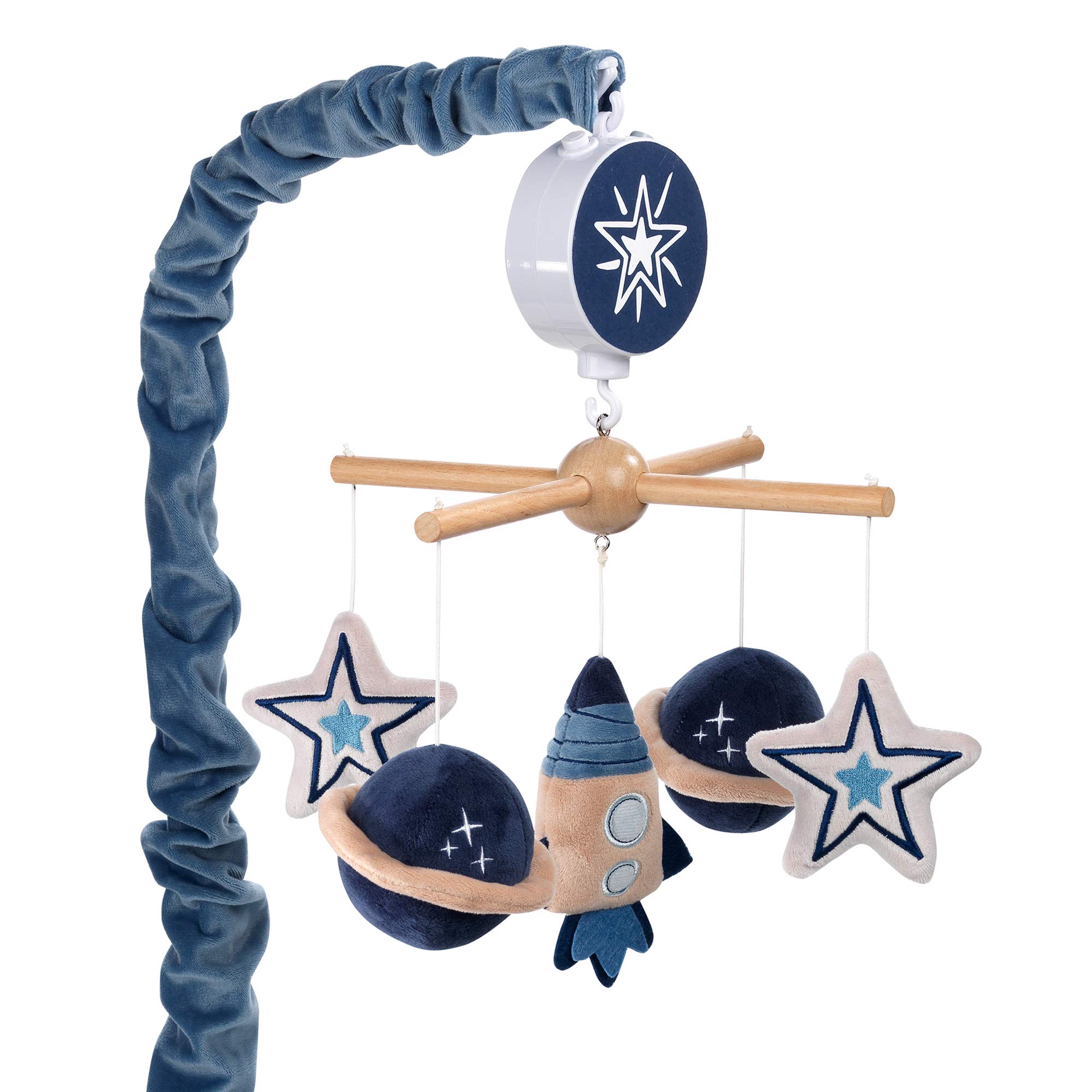 Lambs & Ivy Sky Rocket Planets and Stars Musical Baby Crib Mobile Soother Toy - Blue | Calming Nursery Decor for Newborns & Infants | Perfect Baby Shower Gift