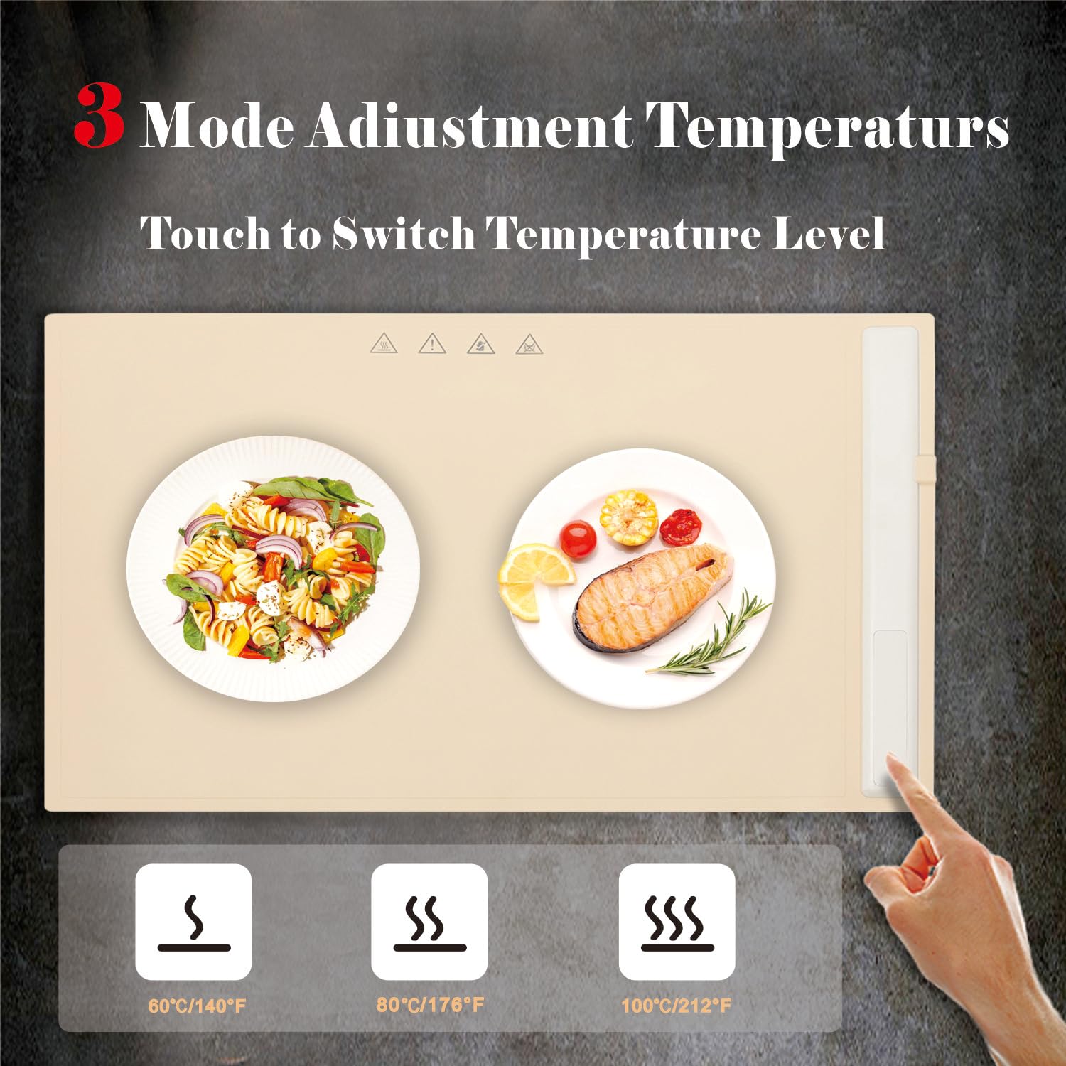 Electric Warming Tray with Adjustable Temperature - Portable Silicone Food Warmer Mat with 3 Heat Settings | Perfect for Buffets, Parties, Home Dining & Office Lunch Heating