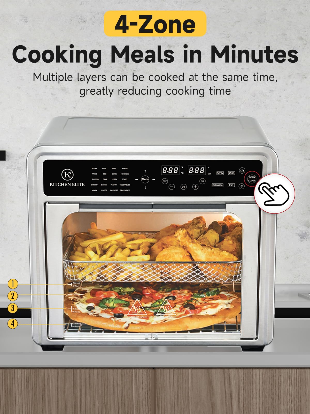 30QT French Door Air Fryer Oven - 20-in-1 Multi-Function Convection Toaster Oven with Touch Control, Rotisserie & Dehydrator | 5 Heating Elements up to 450°F | Includes Pizza Stone & 9 Accessories | Perfect for Baking, Roasting, Air Frying & Meal Prep in Home Kitchen