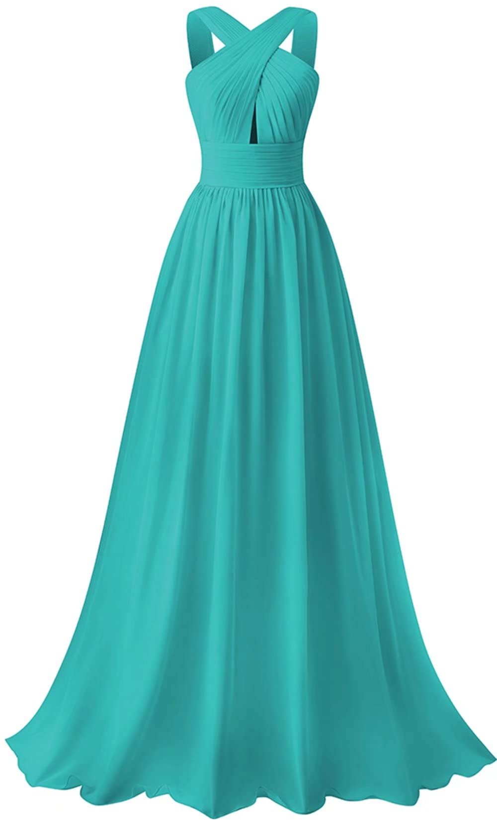 SMORBRID Crisscross Neck Bridesmaid Dress - Long Chiffon Pleated Formal Prom Gown for Wedding Party, Evening Events & Special Occasions