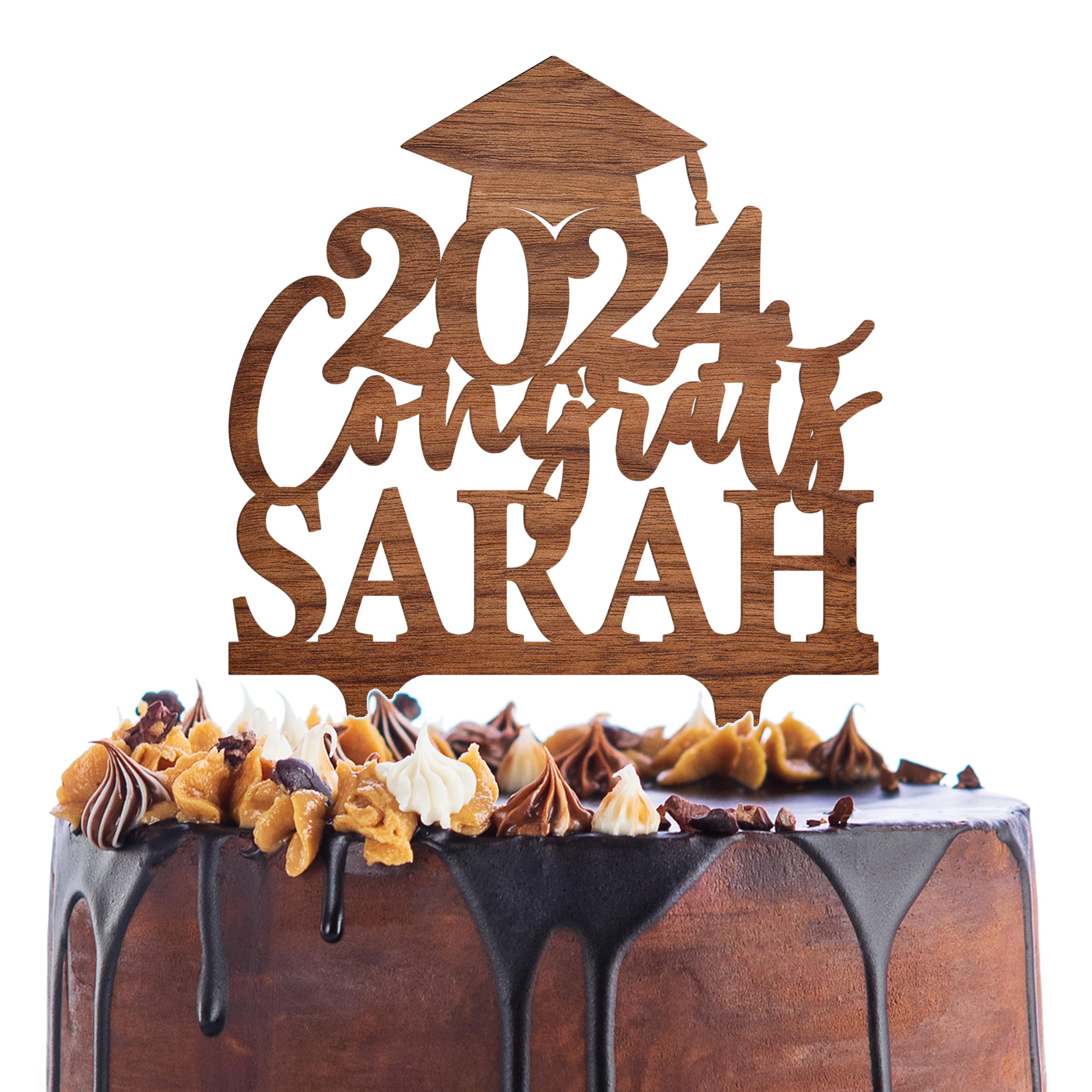 Custom Graduation Cake Topper with Name & Date - Personalized Wooden Cake Decor for Class of 2024 - 3 Elegant Wooden Options for Graduation Parties & Celebration Cakes