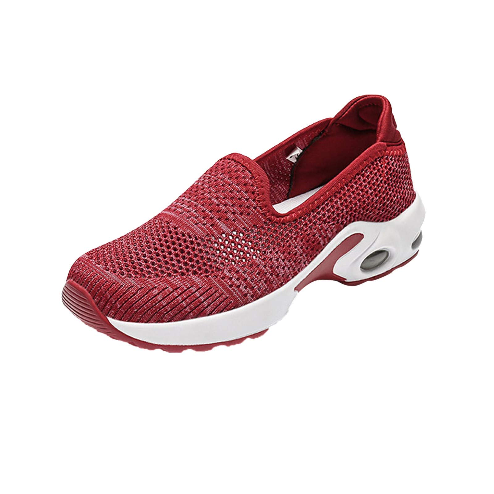 Breathable Women's Chunky Heel Casual Sneakers - Hollow Cushion Comfortable Sports Shoes for Walking & Workout (Blue/Red, Size 7.5) | Perfect for Gym, Running, Travel & Daily Wear